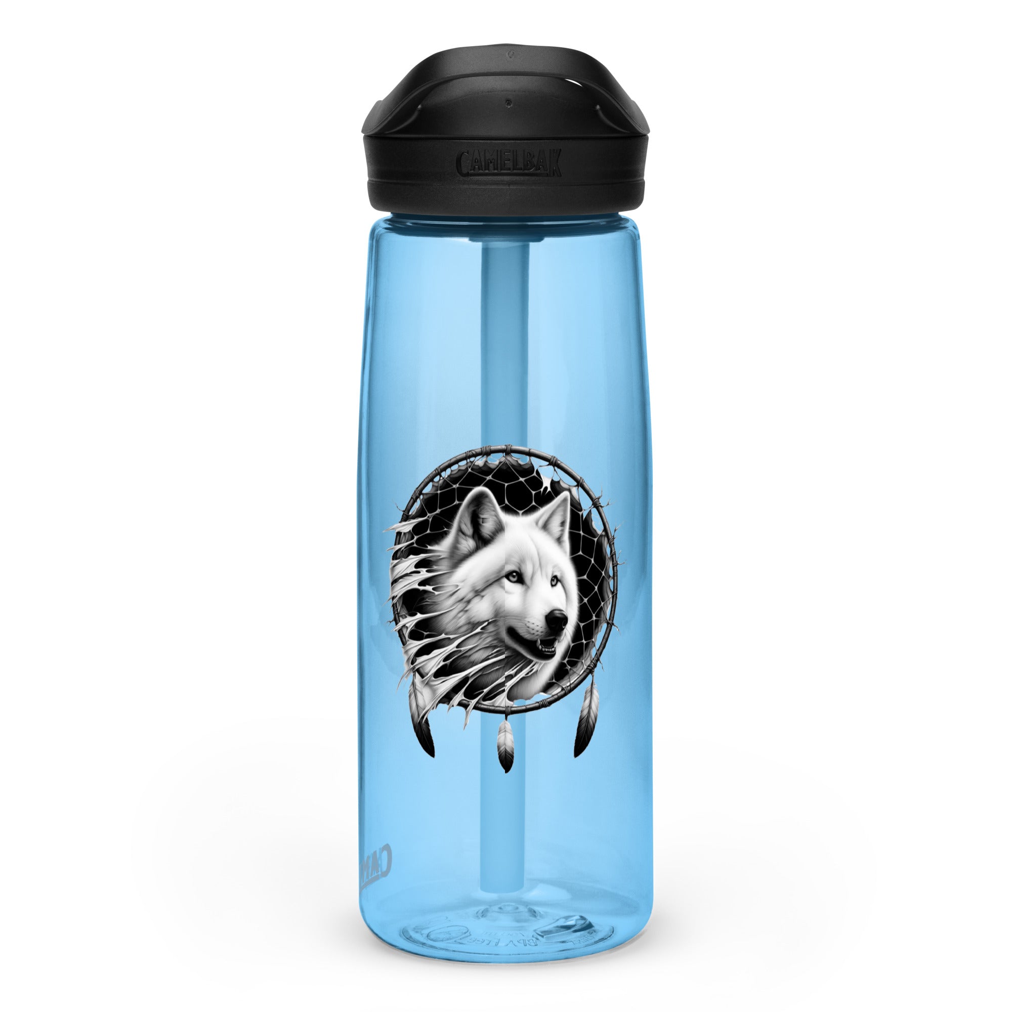 Dreamcatcher Wolf – Sports Water Bottle Realistic Native American Talisman Mythology Graphic Design