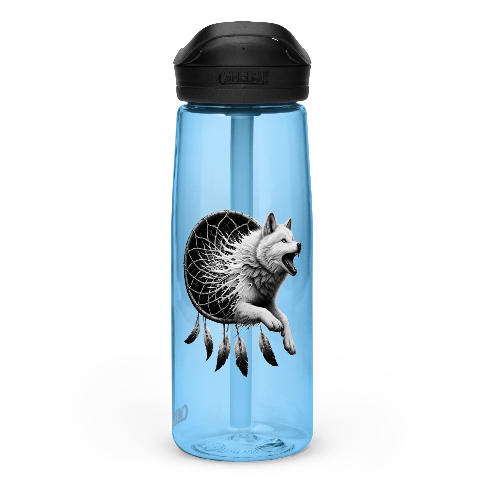 Dreamcatcher Wolf – Sports Water Bottle Realistic Native American Talisman Mythology Graphic Design