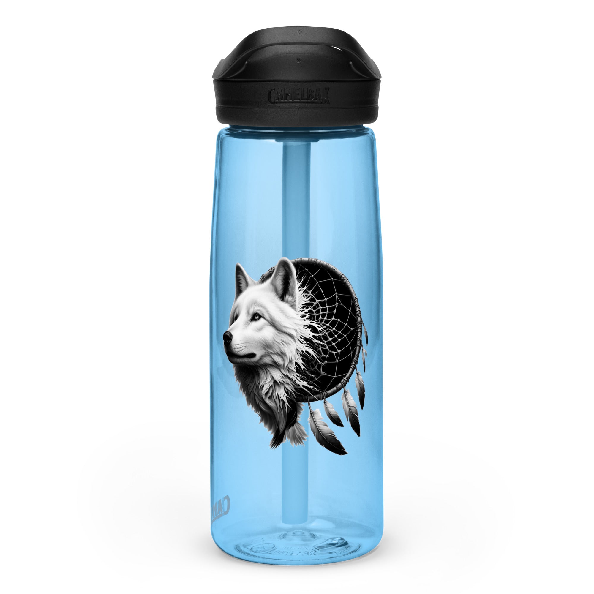 Dreamcatcher Wolf – Sports Water Bottle Realistic Native American Talisman Mythology Graphic Design
