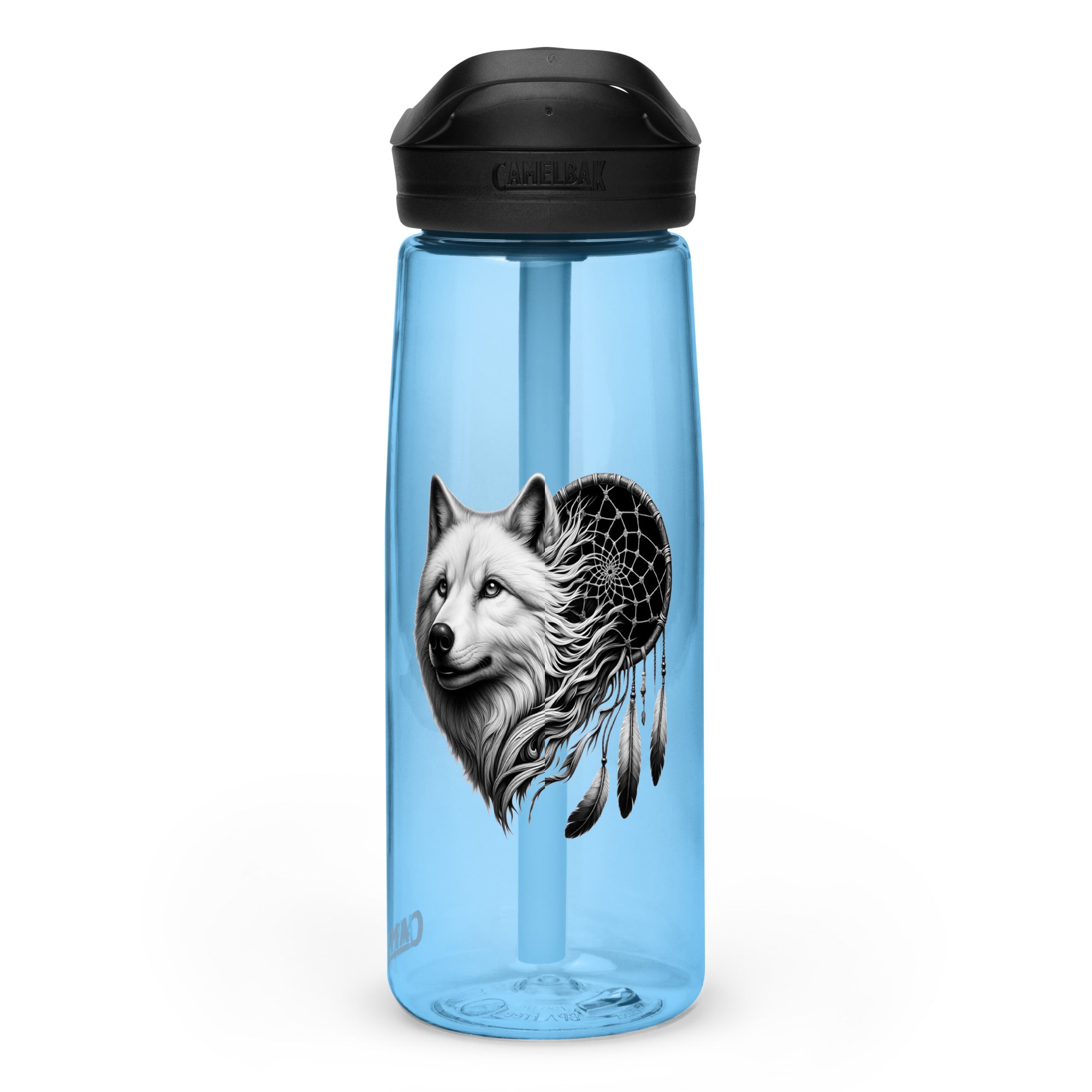 Dreamcatcher Wolf – Sports Water Bottle Realistic Native American Talisman Mythology Graphic Design