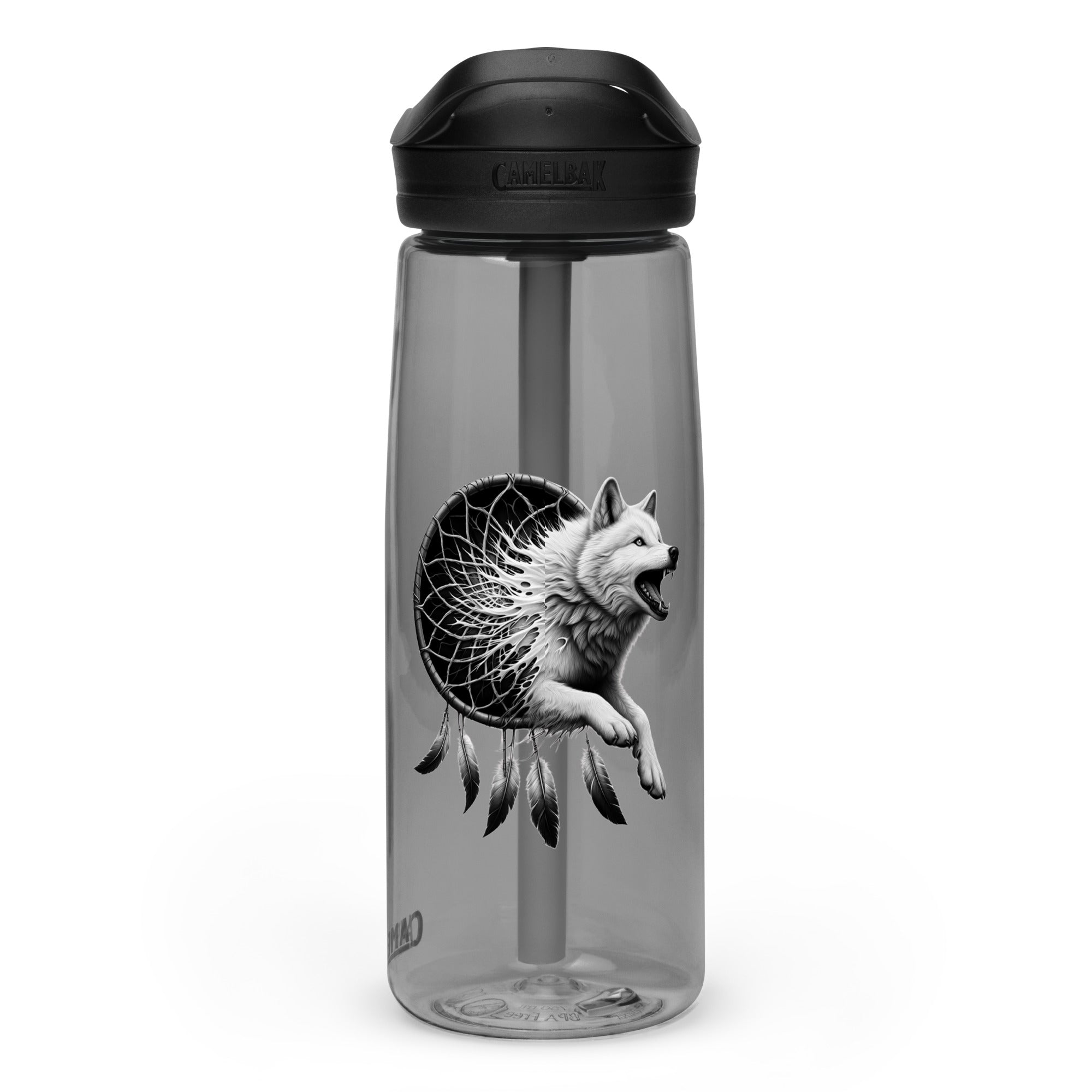 Dreamcatcher Wolf – Sports Water Bottle Realistic Native American Talisman Mythology Graphic Design