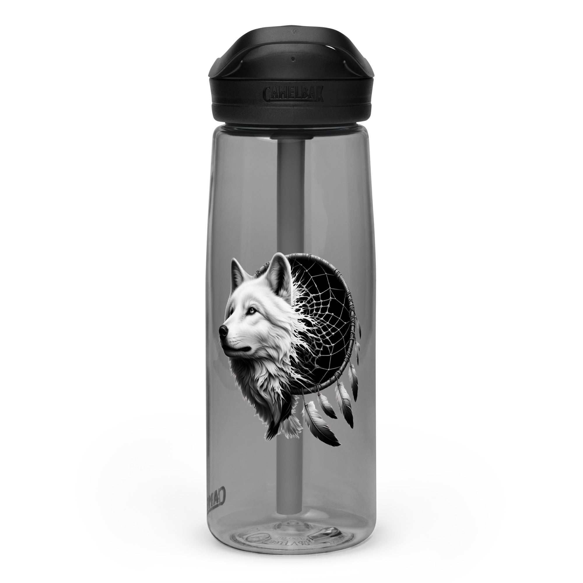 Dreamcatcher Wolf – Sports Water Bottle Realistic Native American Talisman Mythology Graphic Design