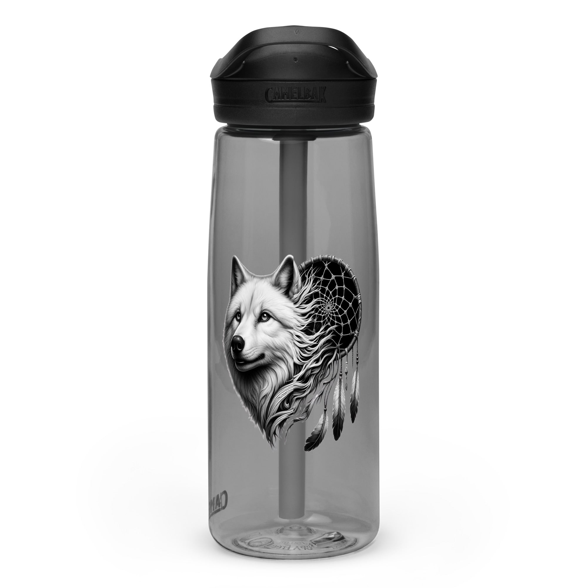 Dreamcatcher Wolf – Sports Water Bottle Realistic Native American Talisman Mythology Graphic Design
