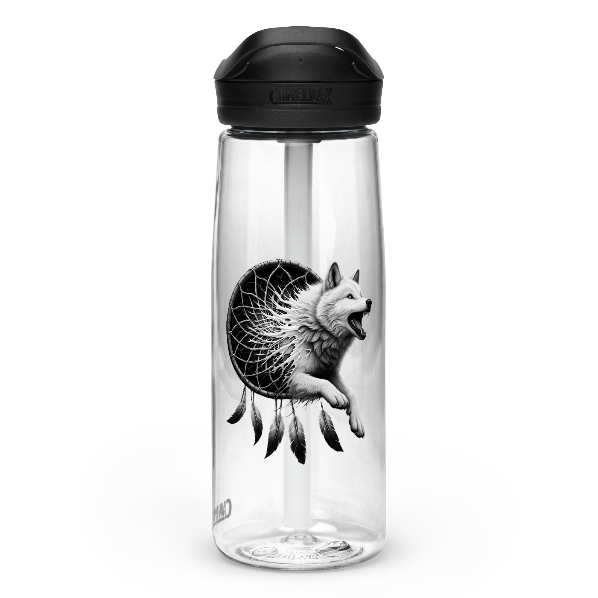 Dreamcatcher Wolf – Sports Water Bottle Realistic Native American Talisman Mythology Graphic Design