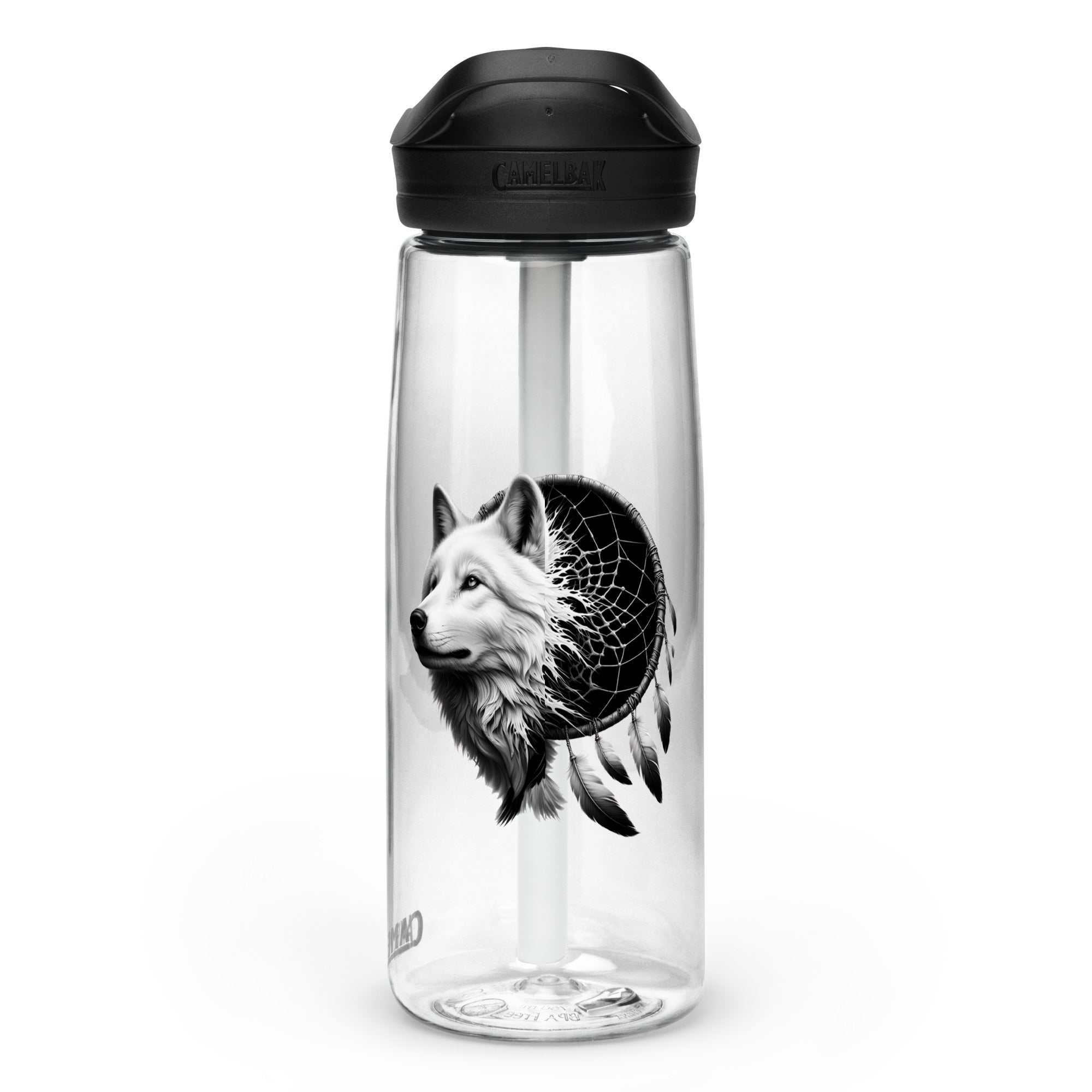 Dreamcatcher Wolf – Sports Water Bottle Realistic Native American Talisman Mythology Graphic Design