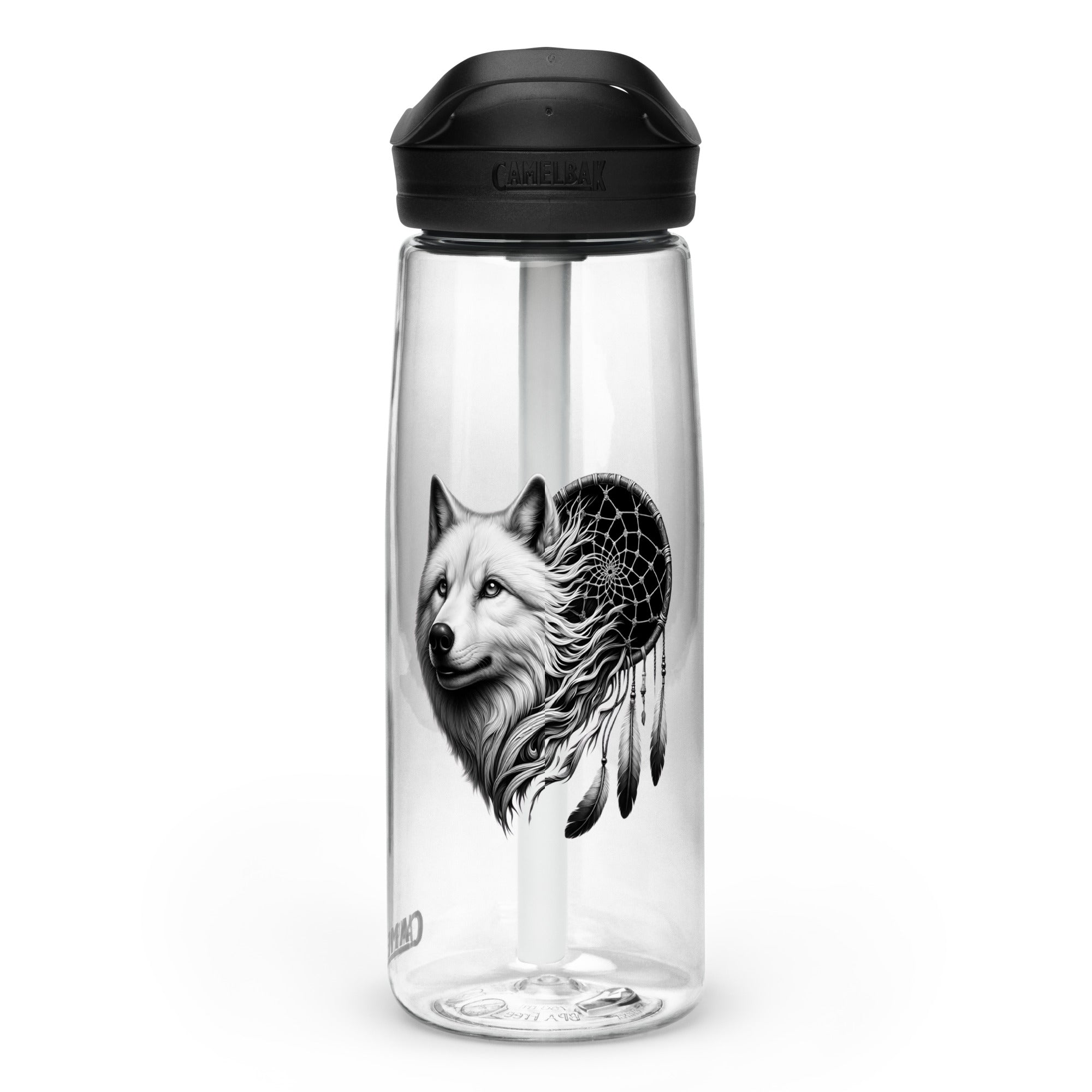 Dreamcatcher Wolf – Sports Water Bottle Realistic Native American Talisman Mythology Graphic Design