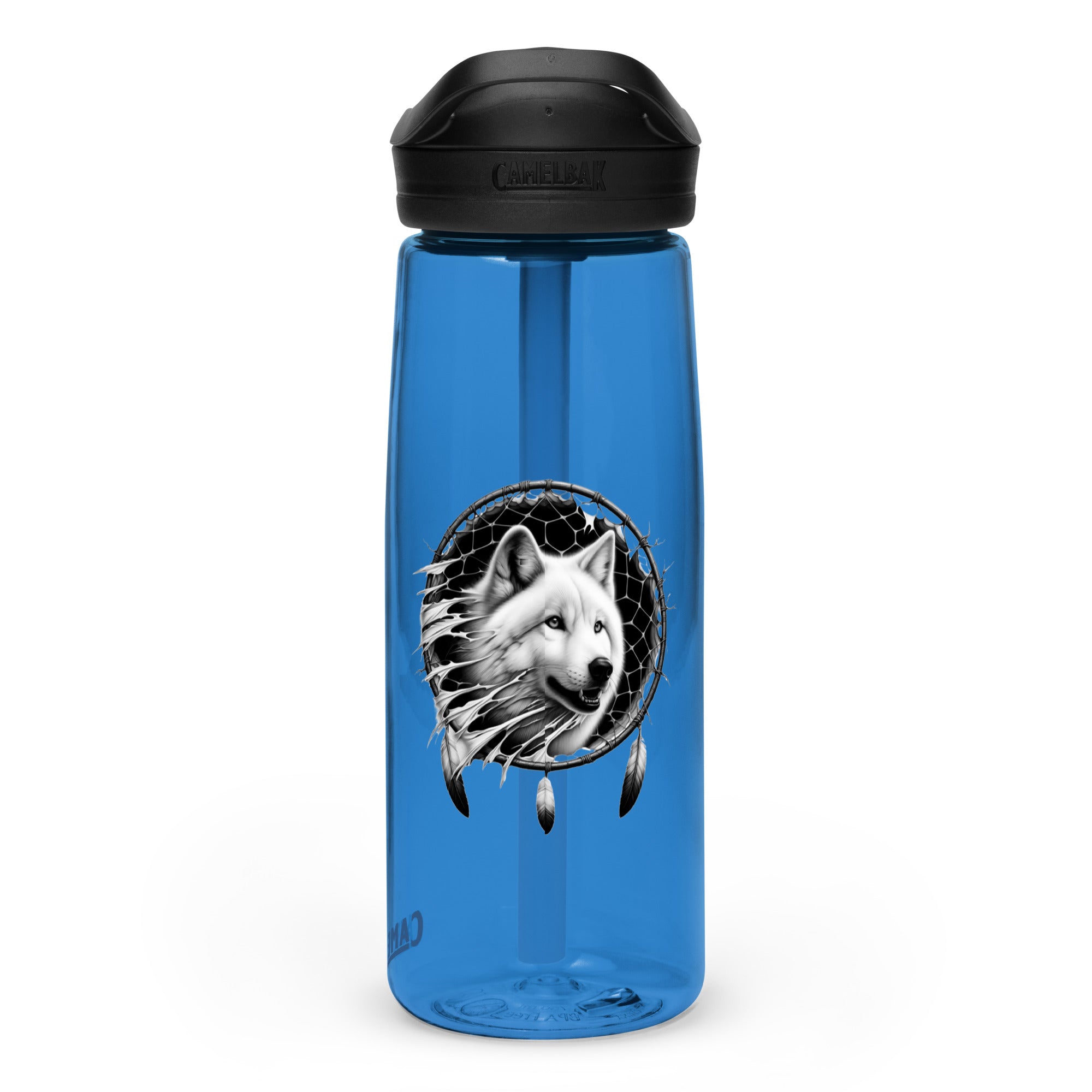 Dreamcatcher Wolf – Sports Water Bottle Realistic Native American Talisman Mythology Graphic Design