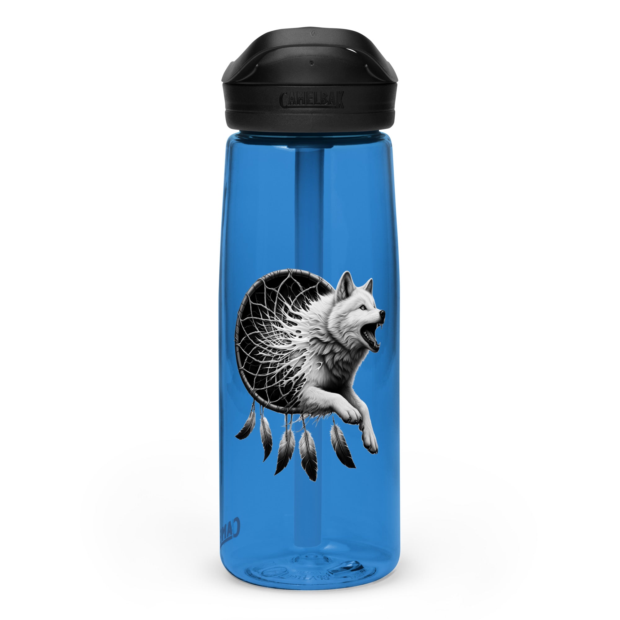 Dreamcatcher Wolf – Sports Water Bottle Realistic Native American Talisman Mythology Graphic Design