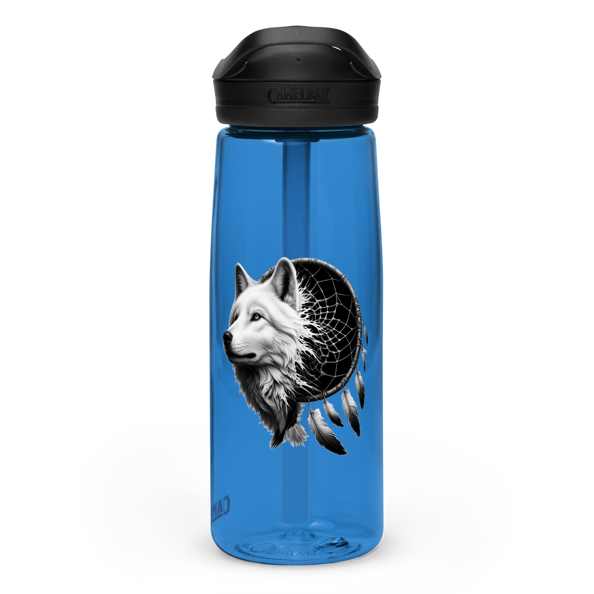 Dreamcatcher Wolf – Sports Water Bottle Realistic Native American Talisman Mythology Graphic Design