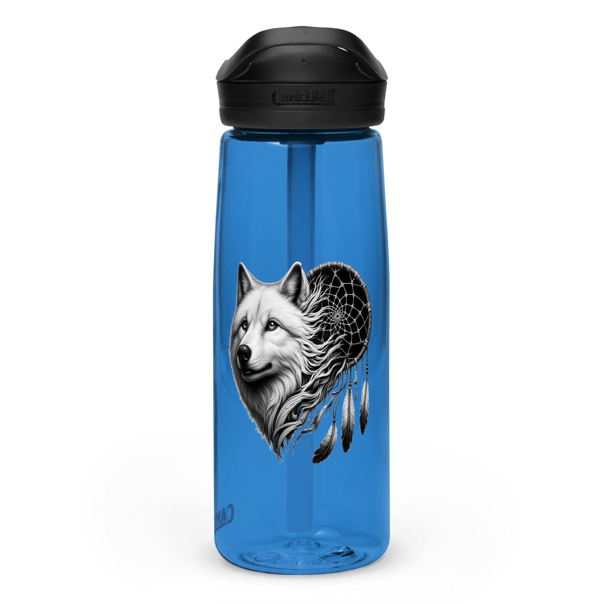 Dreamcatcher Wolf – Sports Water Bottle Realistic Native American Talisman Mythology Graphic Design