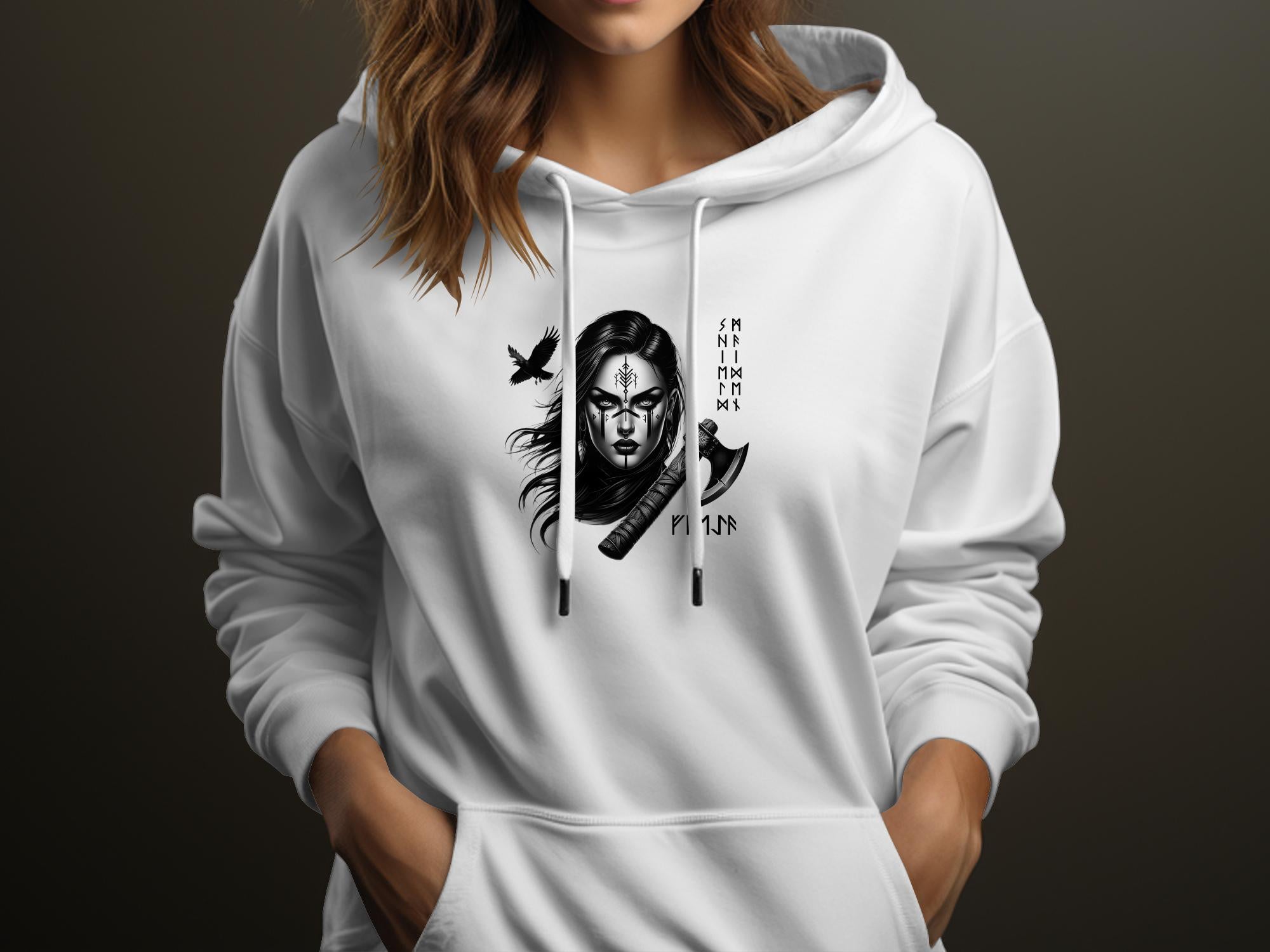 Viking Shield Maiden - Coloured Gildan Hoodie Realistic Norse Talisman Men Women Unisex Valhalla Tee Graphic Design