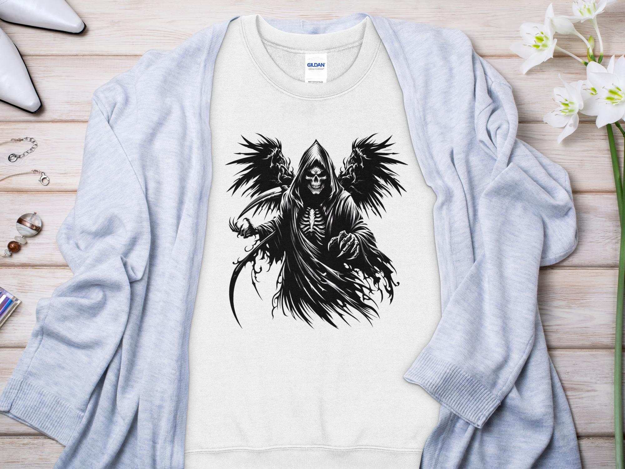 Grim Reaper - Black White Gildan Sweatshirt Commemorative Talisman Unisex Tee Graphic Design