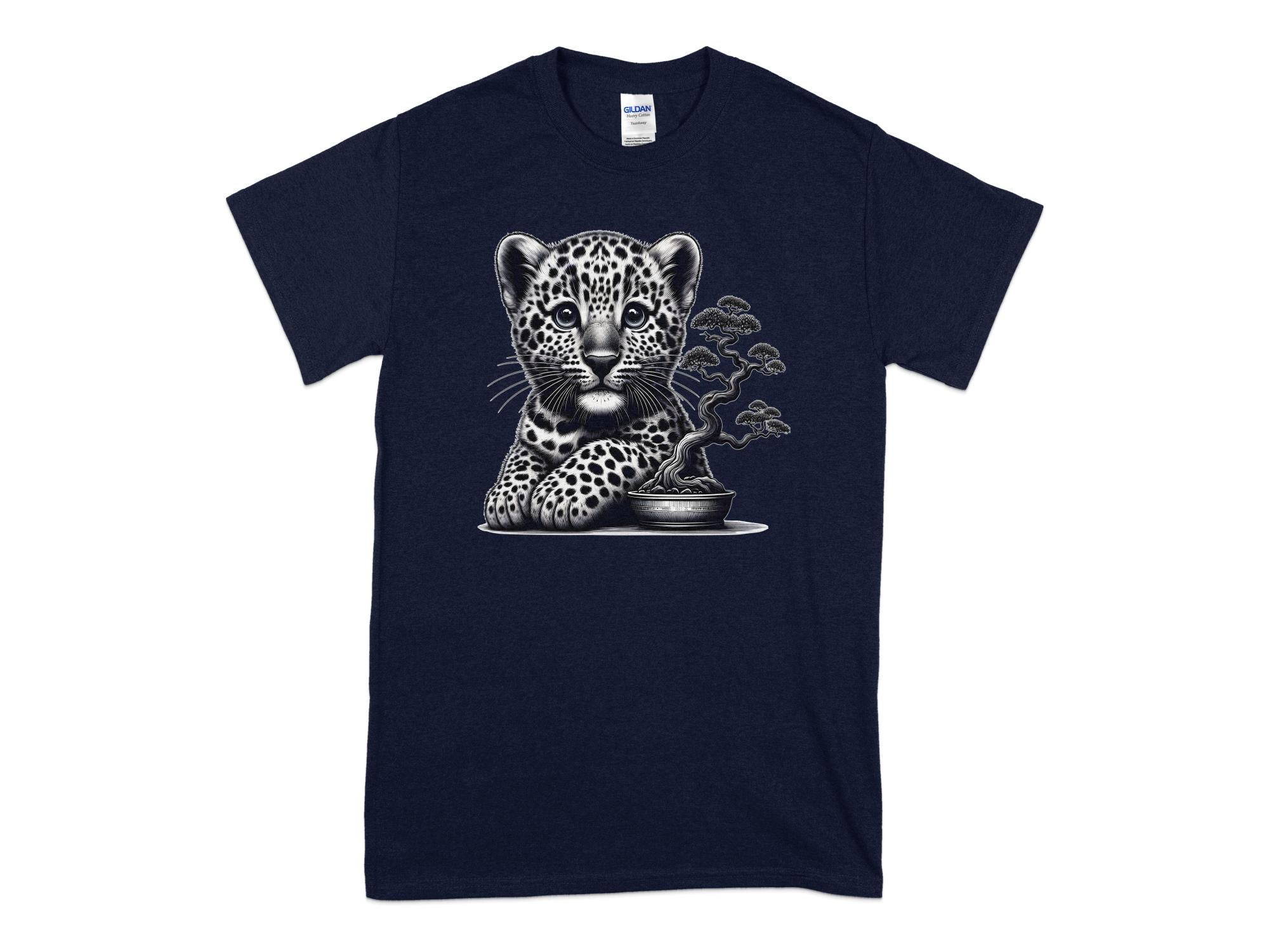 Leopard Bonsai - Coloured Gildan T-Shirt Realistic Animal Talisman Unisex Cute Tee Graphic Design