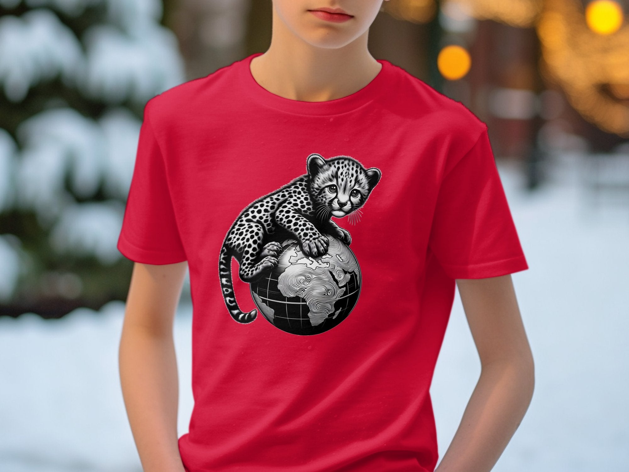 Cheetah World - Coloured Gildan Kids T-Shirt Realistic Animal Talisman Unisex Cute Tee Graphic Design