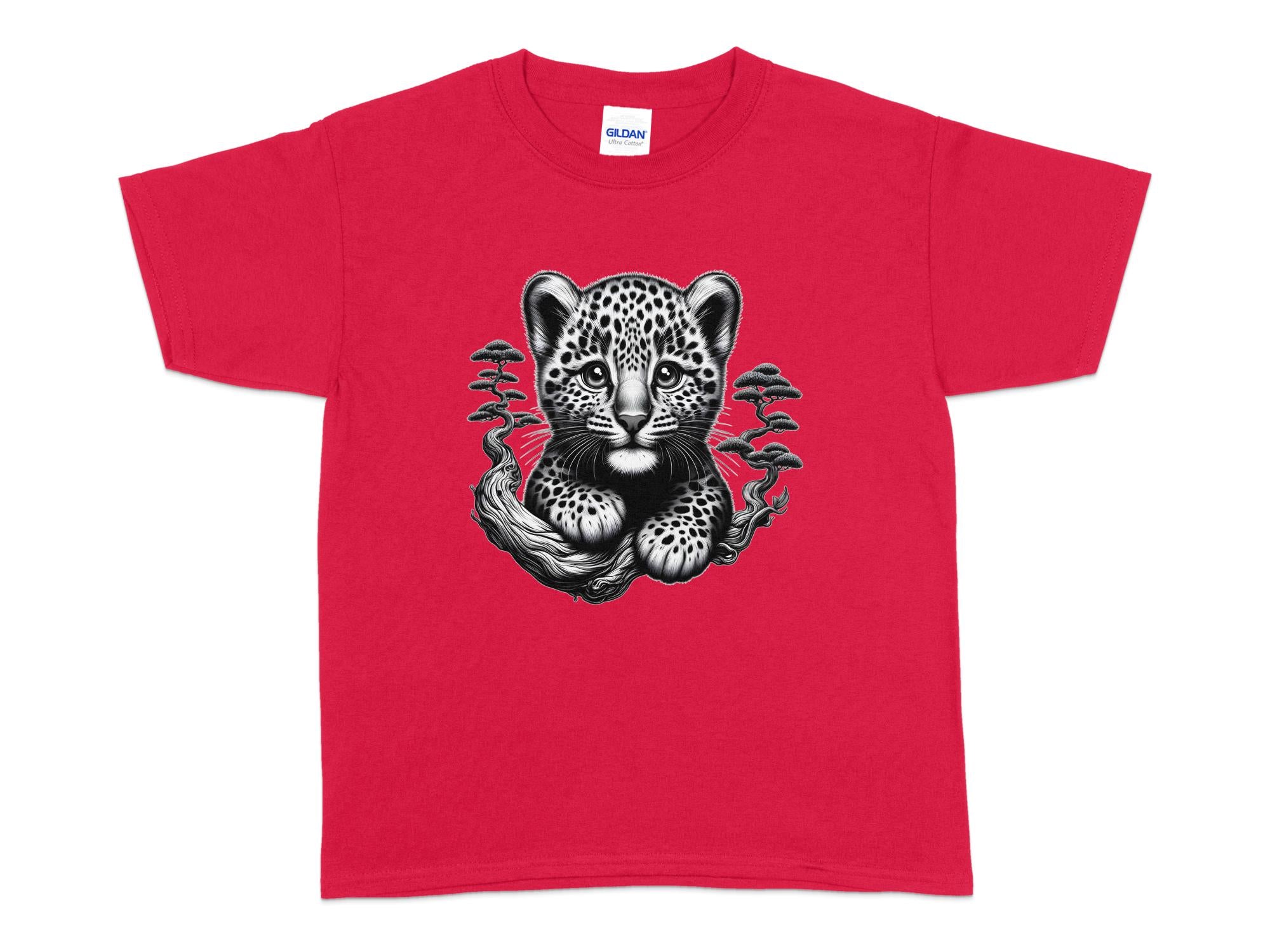 Leopard Bonsai - Coloured Gildan Kids T-Shirt Realistic Animal Talisman Unisex Cute Tee Graphic Design