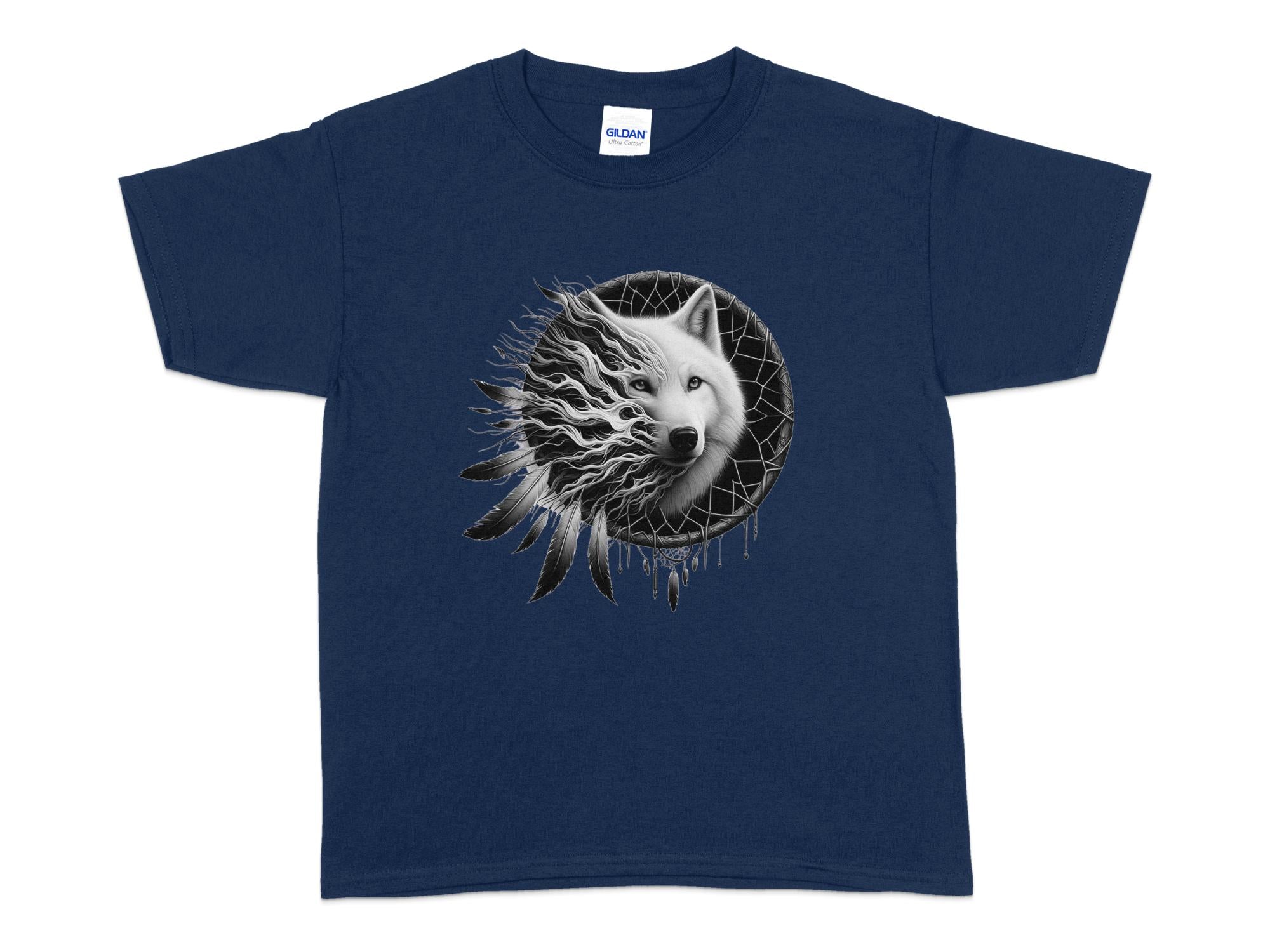 Dreamcatcher Wolf - Coloured Gildan Kids T-Shirt Realistic Native American Talisman Unisex Mythology Tee Graphic Design