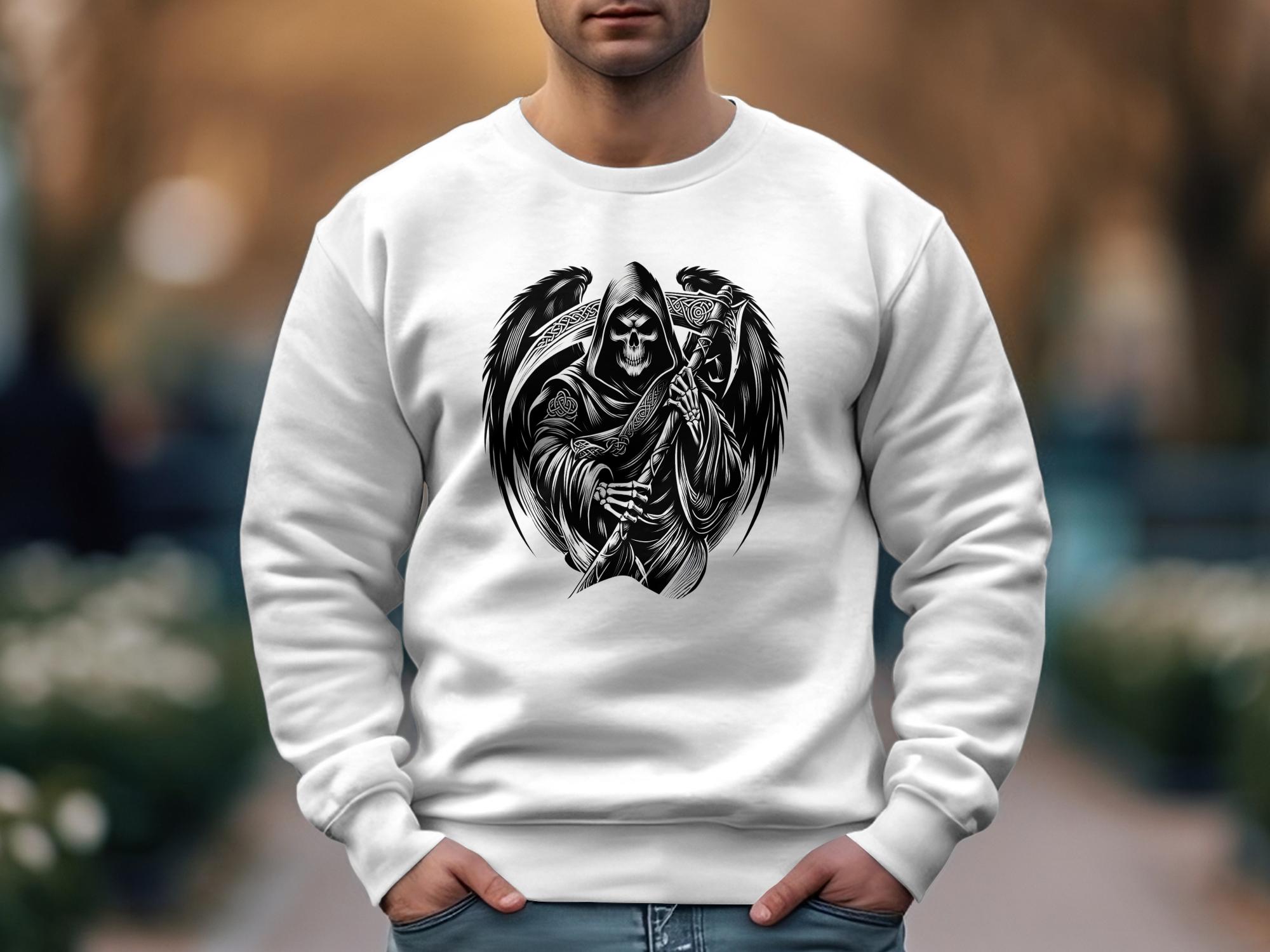 Grim Reaper - Black White Gildan Sweatshirt Commemorative Talisman Unisex Tee Graphic Design