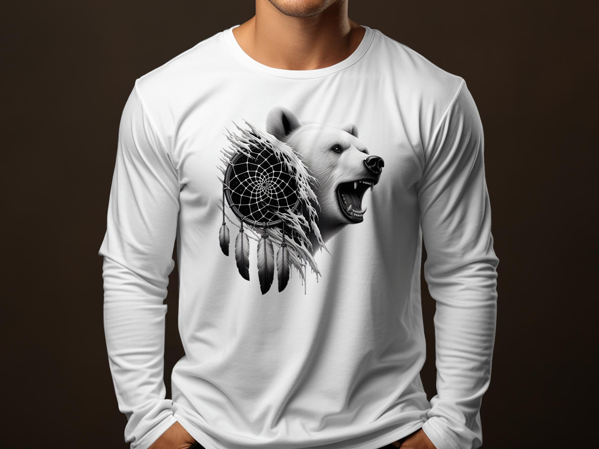 Dreamcatcher Bear - Coloured Gildan Long Sleeve Realistic Native American Talisman Unisex Mythology Tee Graphic Design