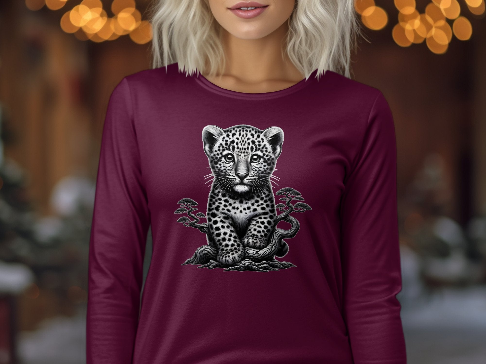 Leopard Bonsai - Coloured Gildan Long Sleeve Realistic Animal Talisman Unisex Cute Tee Graphic Design