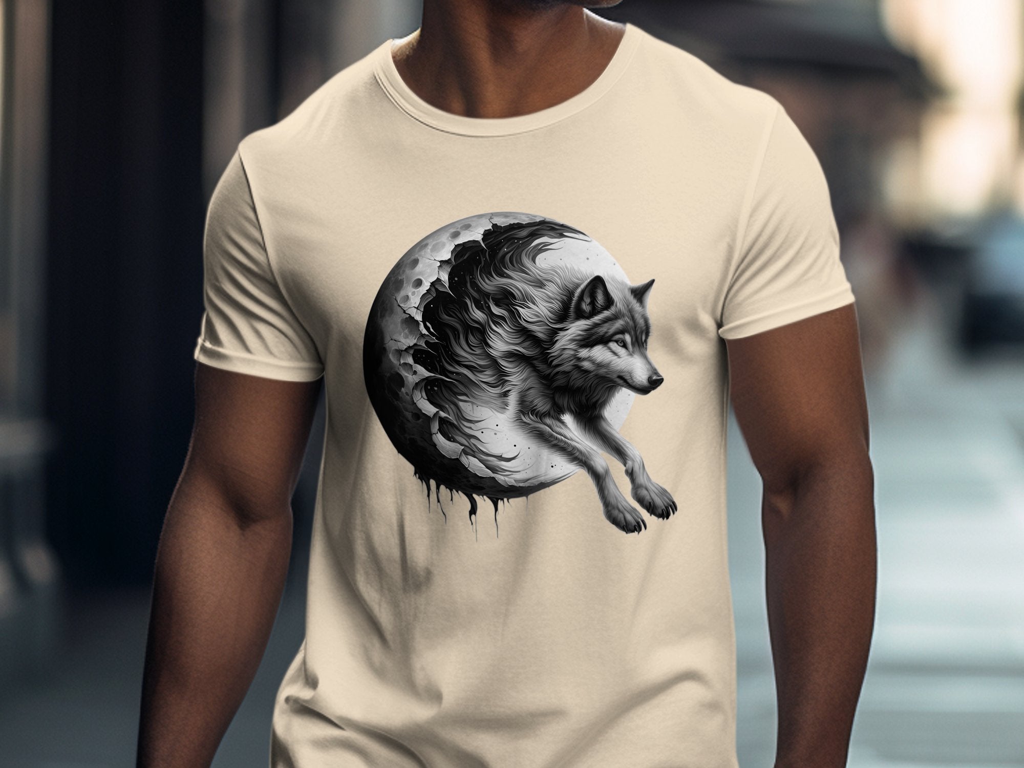 Moon Wolf - Coloured Gildan T-Shirt Realistic Animal Talisman Unisex Mythology Tee Graphic Design