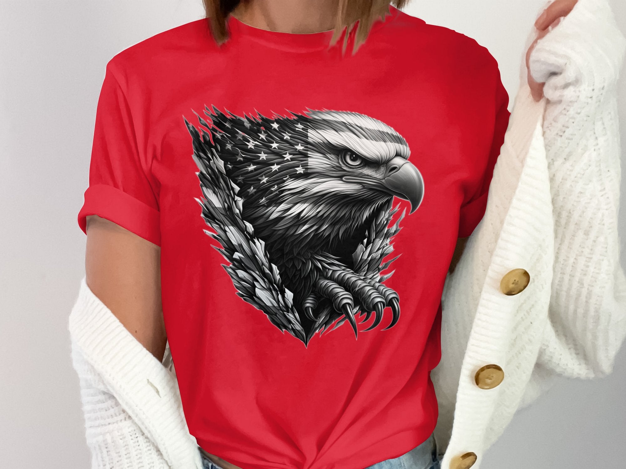 Eagle Patriot - Coloured Gildan T-Shirt Realistic Animal Talisman Unisex Tee Graphic Design