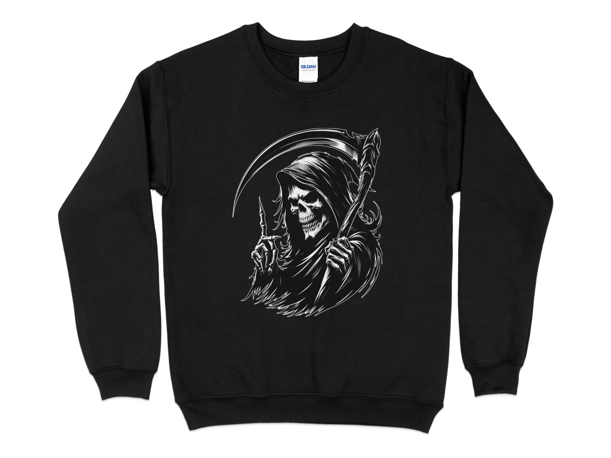 Grim Reaper - Black White Gildan Sweatshirt Commemorative Talisman Unisex Tee Graphic Design