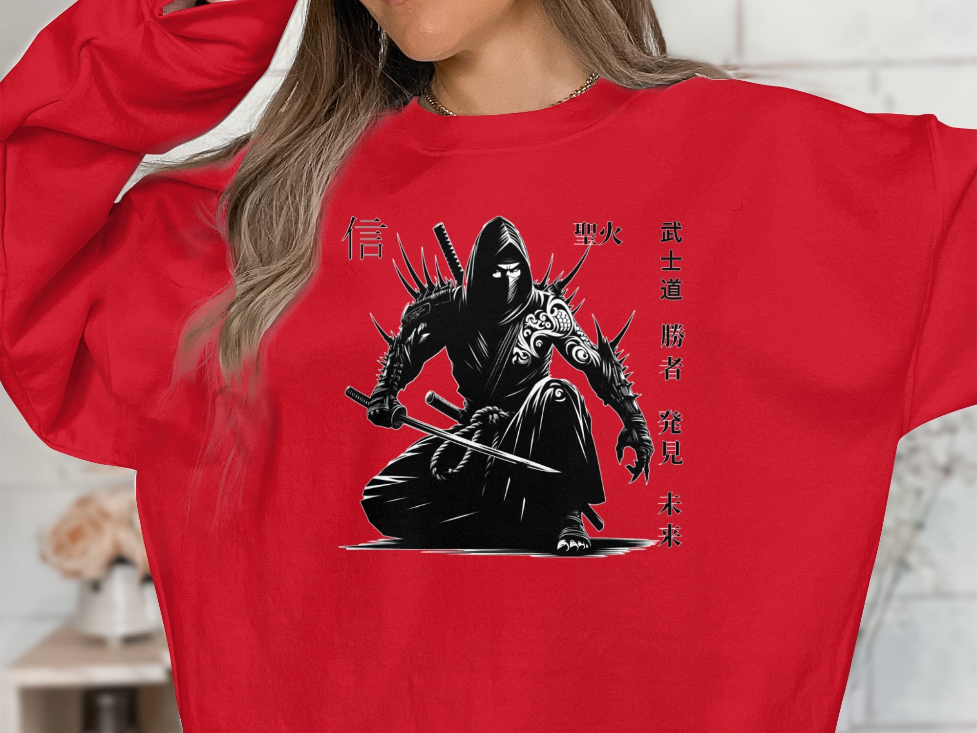 Samurai Ninja - Coloured Gildan Sweatshirt Japanese Talisman Unisex Cultural Symbolic Graphic Design