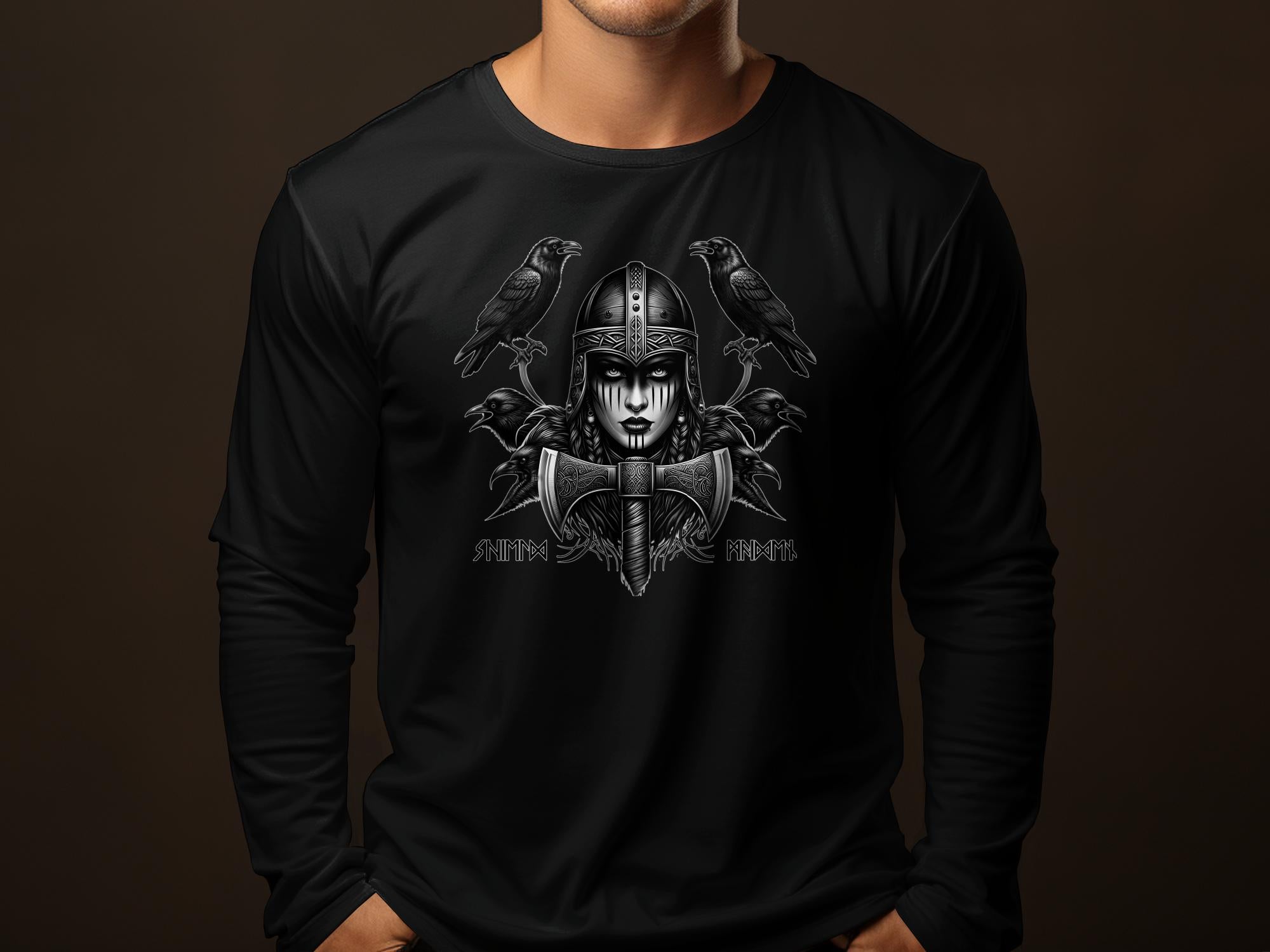 Viking Shield Maiden - Coloured Gildan Long Sleeve Realistic Norse Talisman Men Women Unisex Valhalla Tee Graphic Design