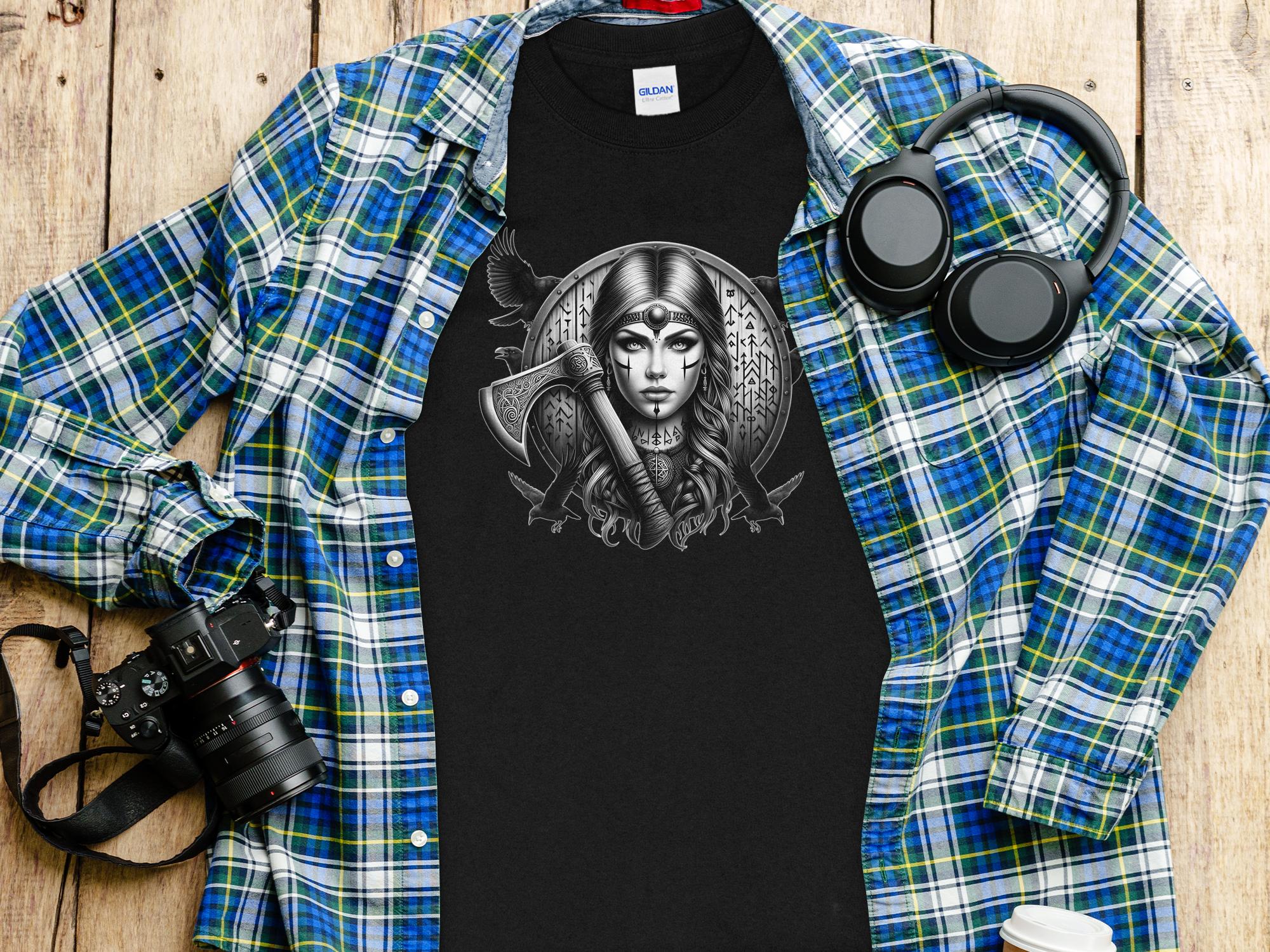 Viking Shield Maiden - Coloured Gildan Long Sleeve Realistic Norse Talisman Men Women Unisex Valhalla Tee Graphic Design