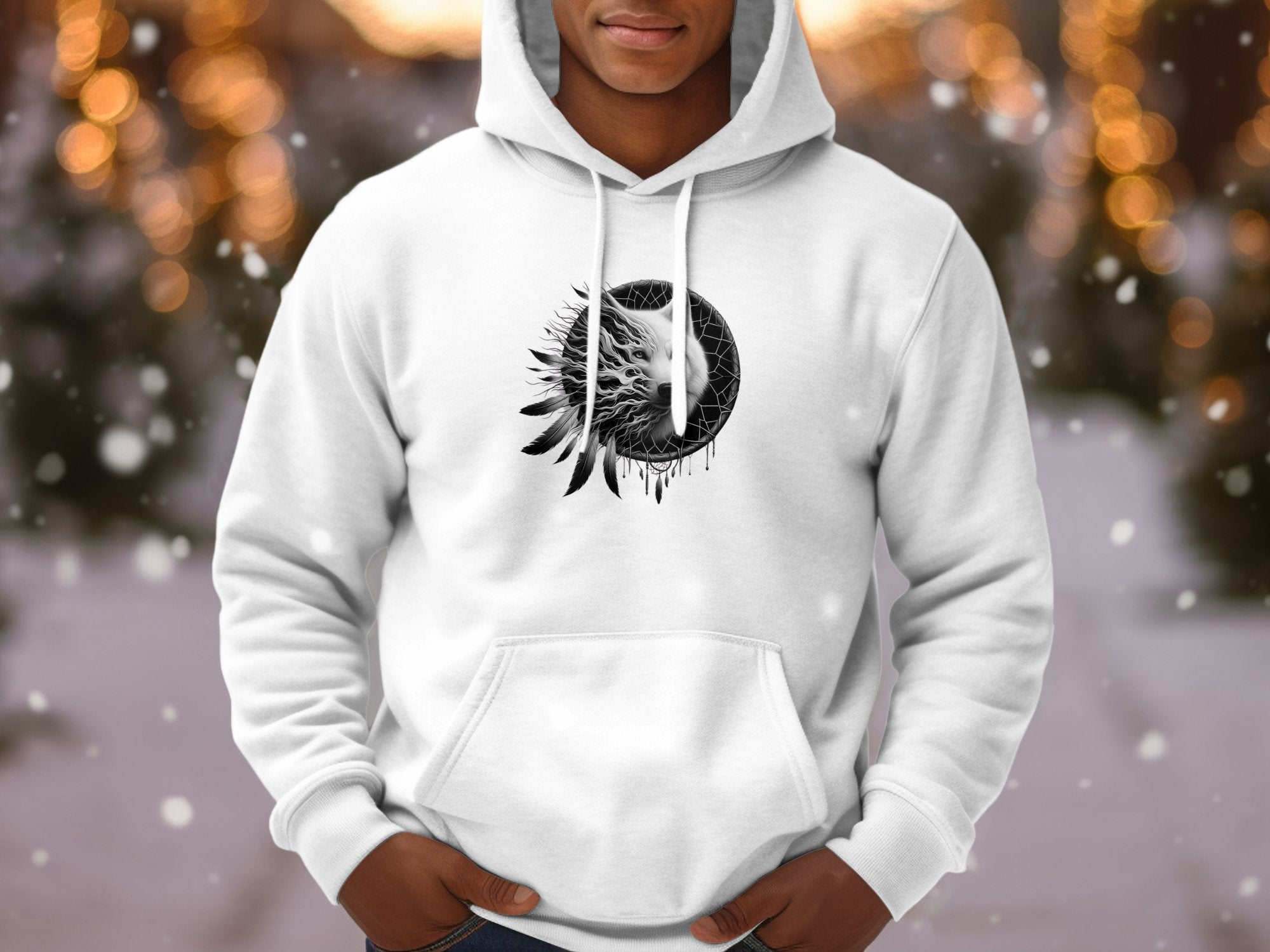 Dreamcatcher Wolf - Coloured Gildan Hoodie Realistic Native American Talisman Unisex Mythology Tee Graphic Design