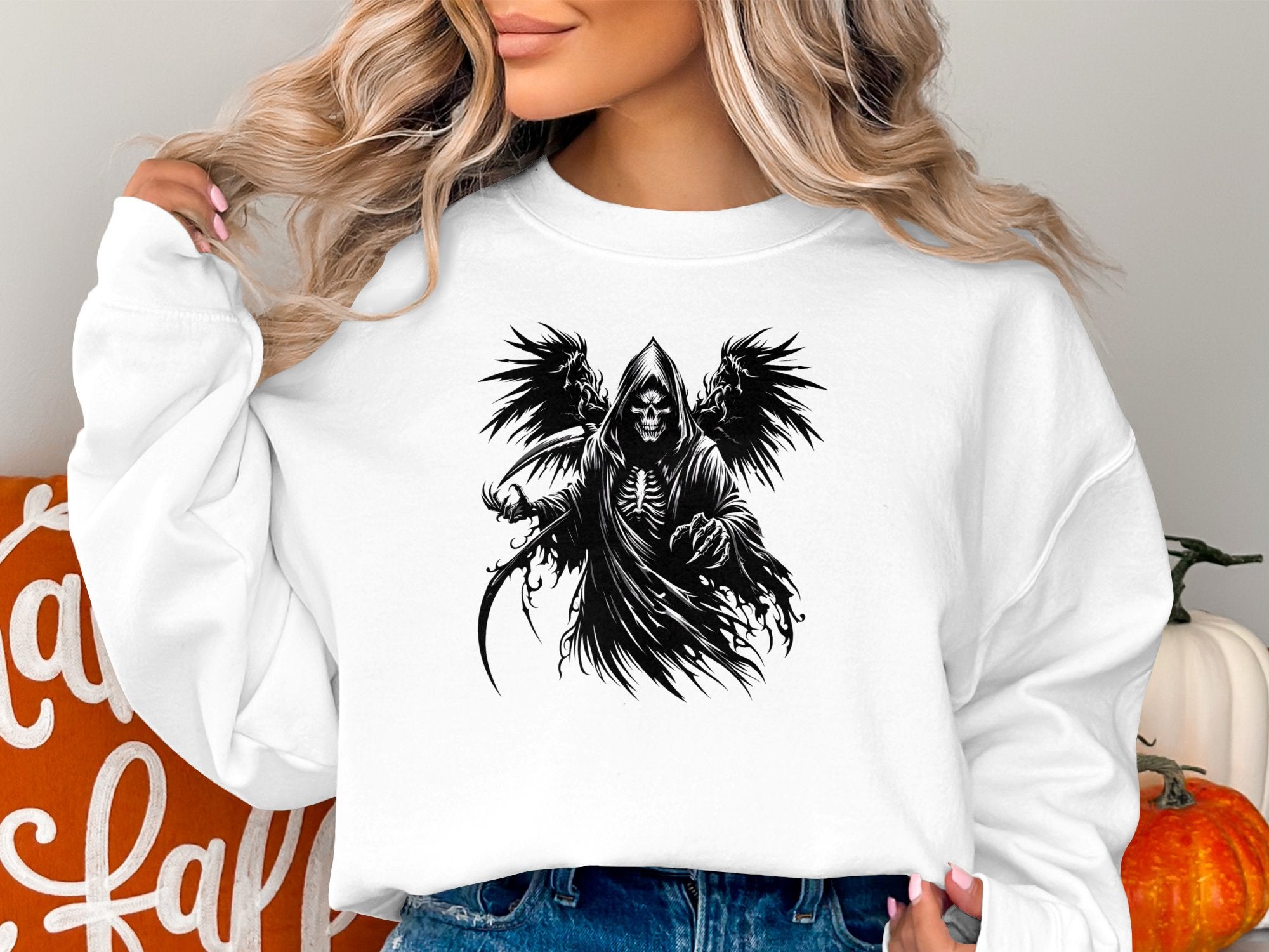 Grim Reaper - Black White Gildan Sweatshirt Commemorative Talisman Unisex Tee Graphic Design