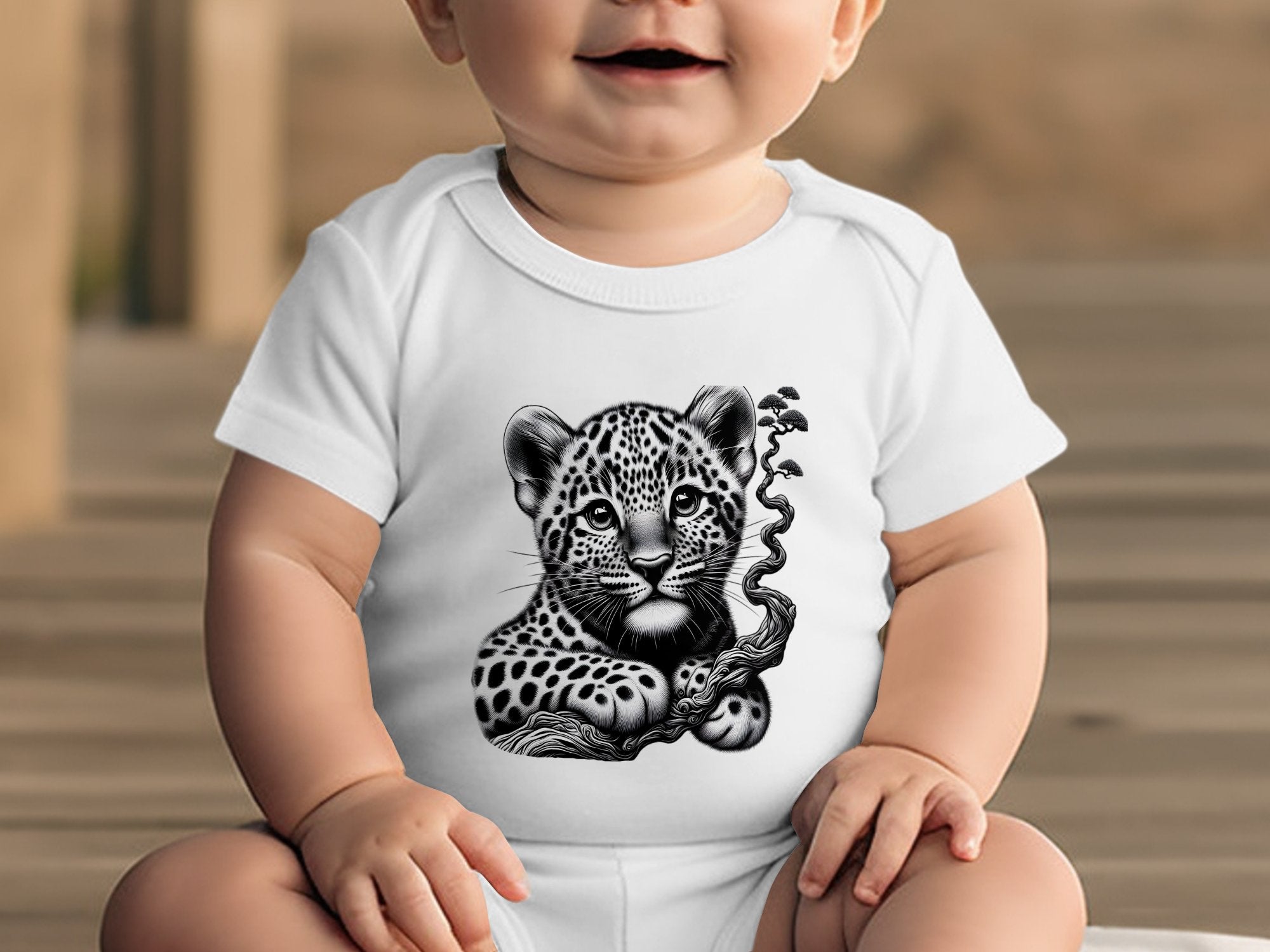 Leopard Bonsai - Coloured Toddler Bodysuit Realistic Animal Talisman Unisex Cute Tee Graphic Design