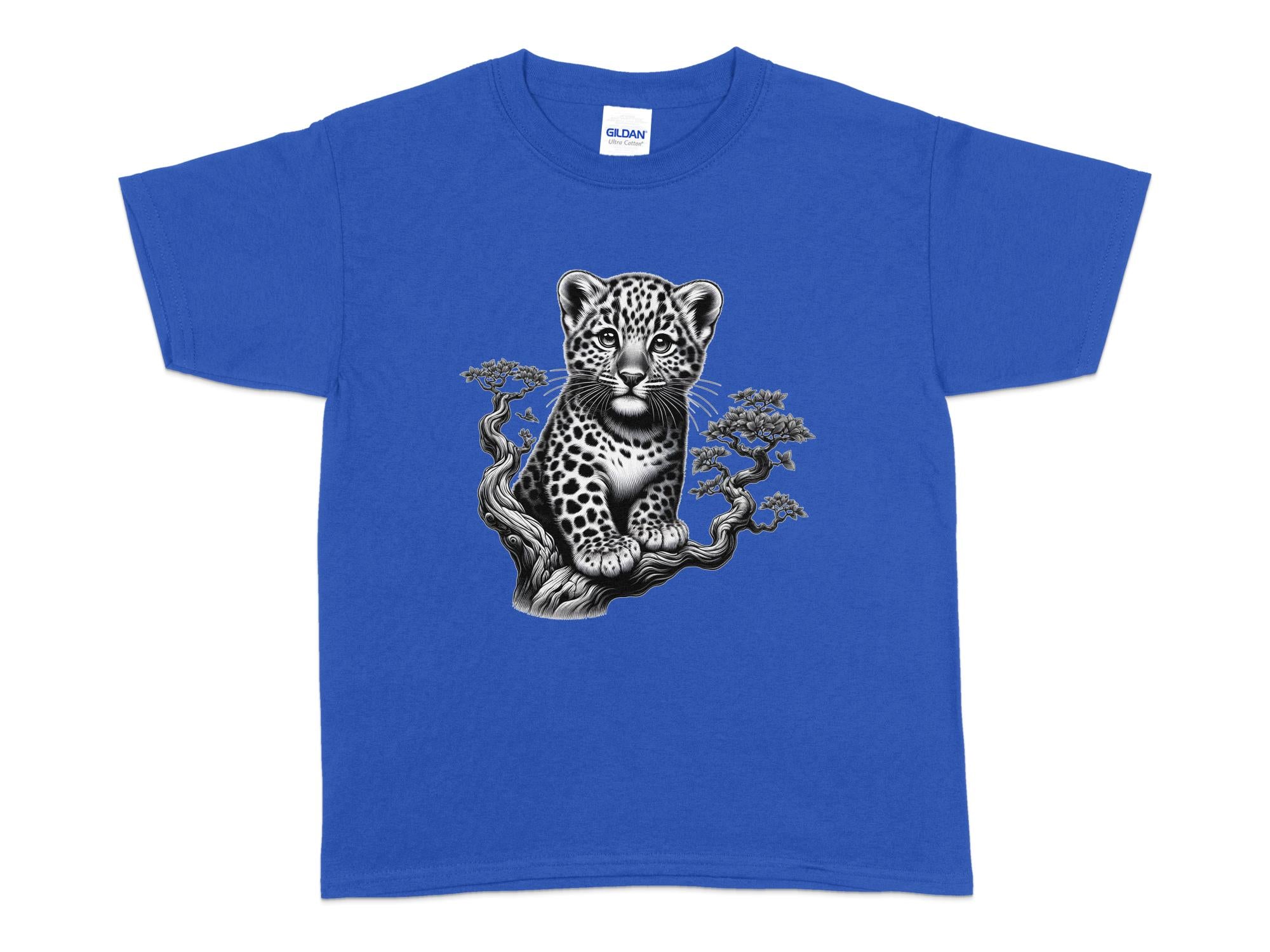 Leopard Bonsai - Coloured Gildan Kids T-Shirt Realistic Animal Talisman Unisex Cute Tee Graphic Design