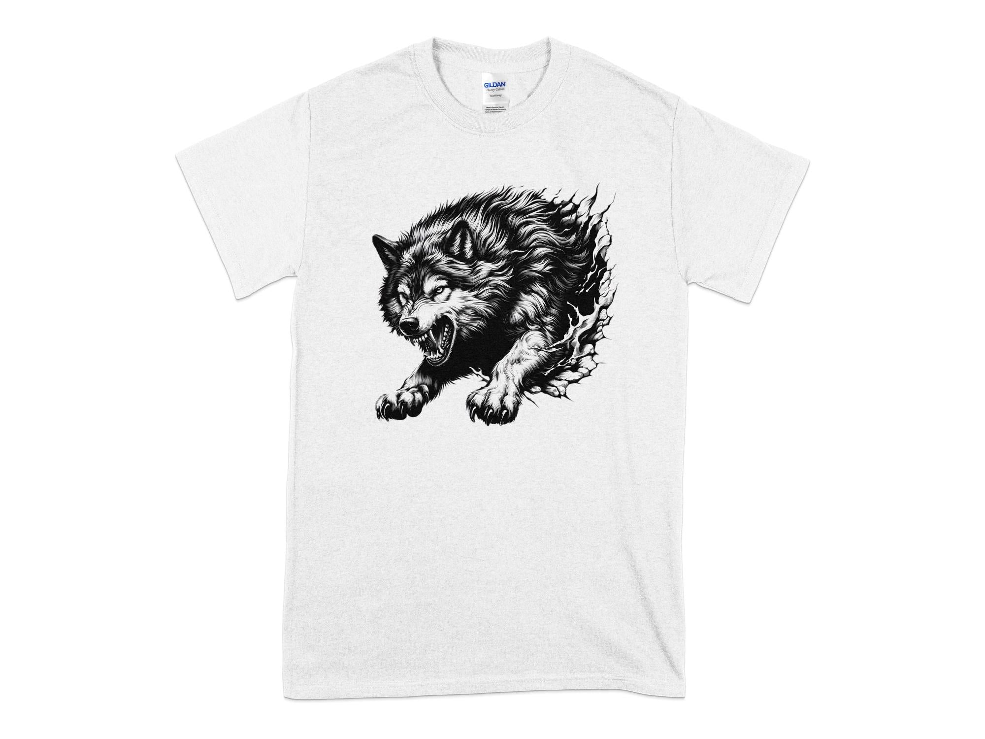 Wolf Tribal - Black White Gildan T-Shirt Realistic Animal Talisman Unisex Tee Graphic Design