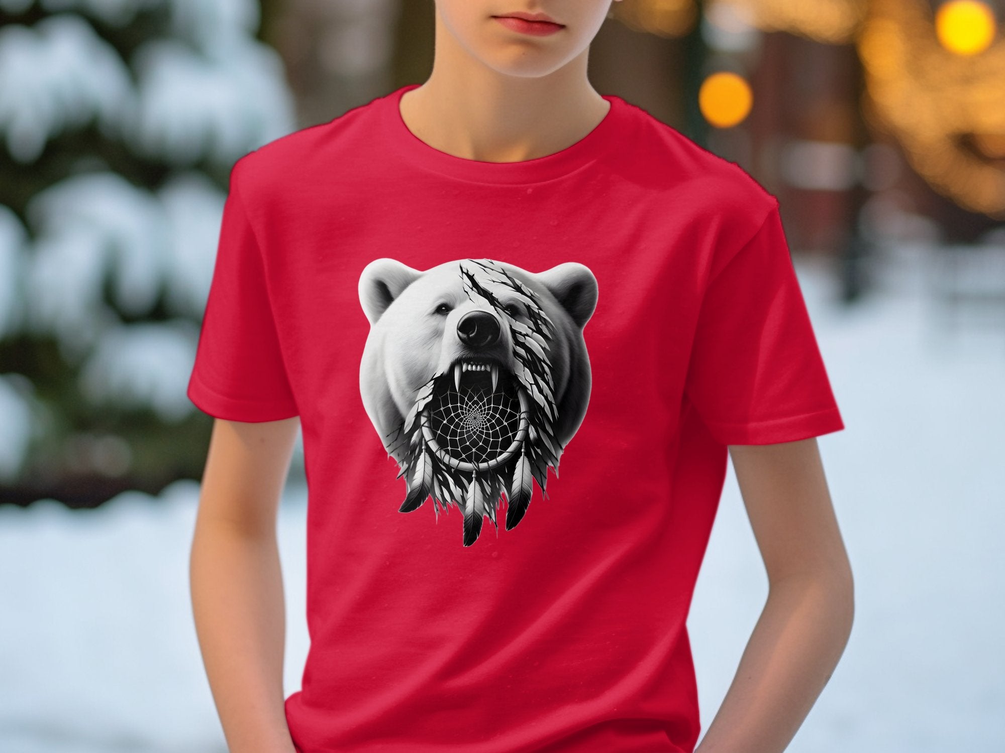 Dreamcatcher Bear - Coloured Gildan Kids T Shirt Realistic Native American Talisman Unisex Mythology Tee Graphic Design