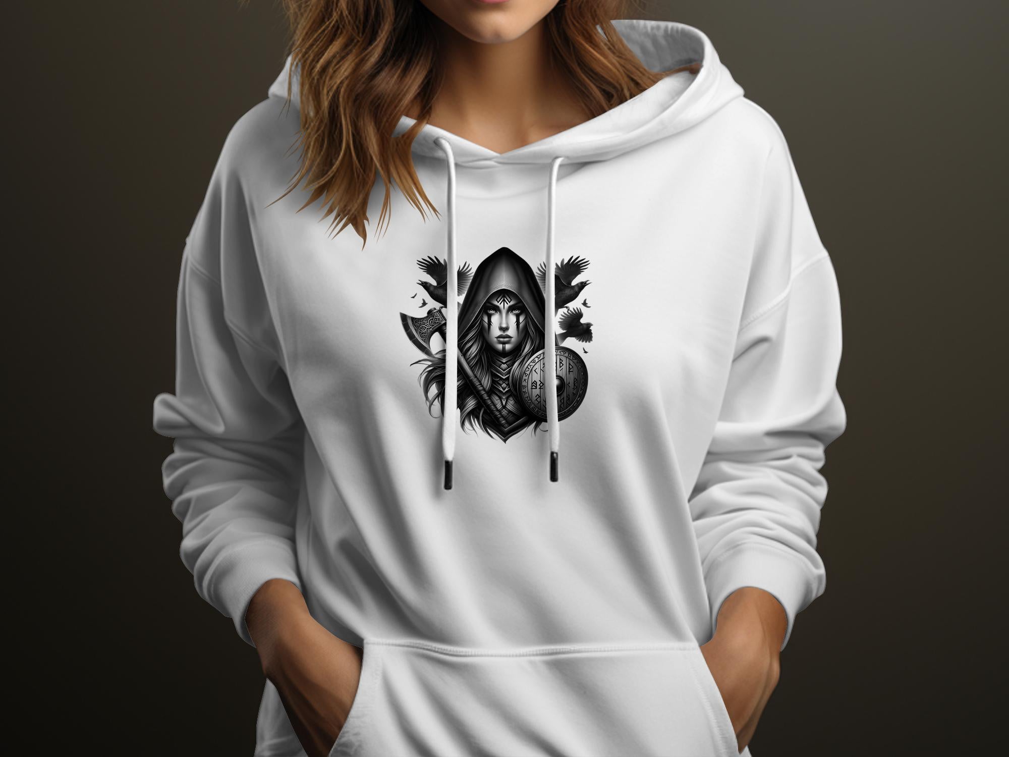 Viking Shield Maiden - Coloured Gildan Hoodie Realistic Norse Talisman Men Women Unisex Valhalla Tee Graphic Design