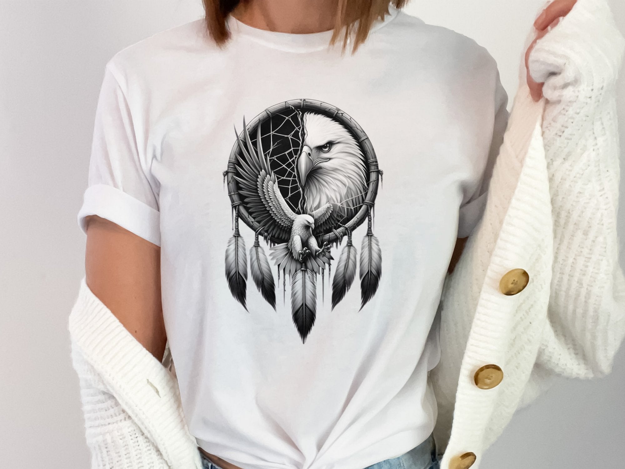 Dreamcatcher Eagle - Coloured Gildan T-Shirt Realistic Native American Talisman Unisex Mythology Tee Graphic Design