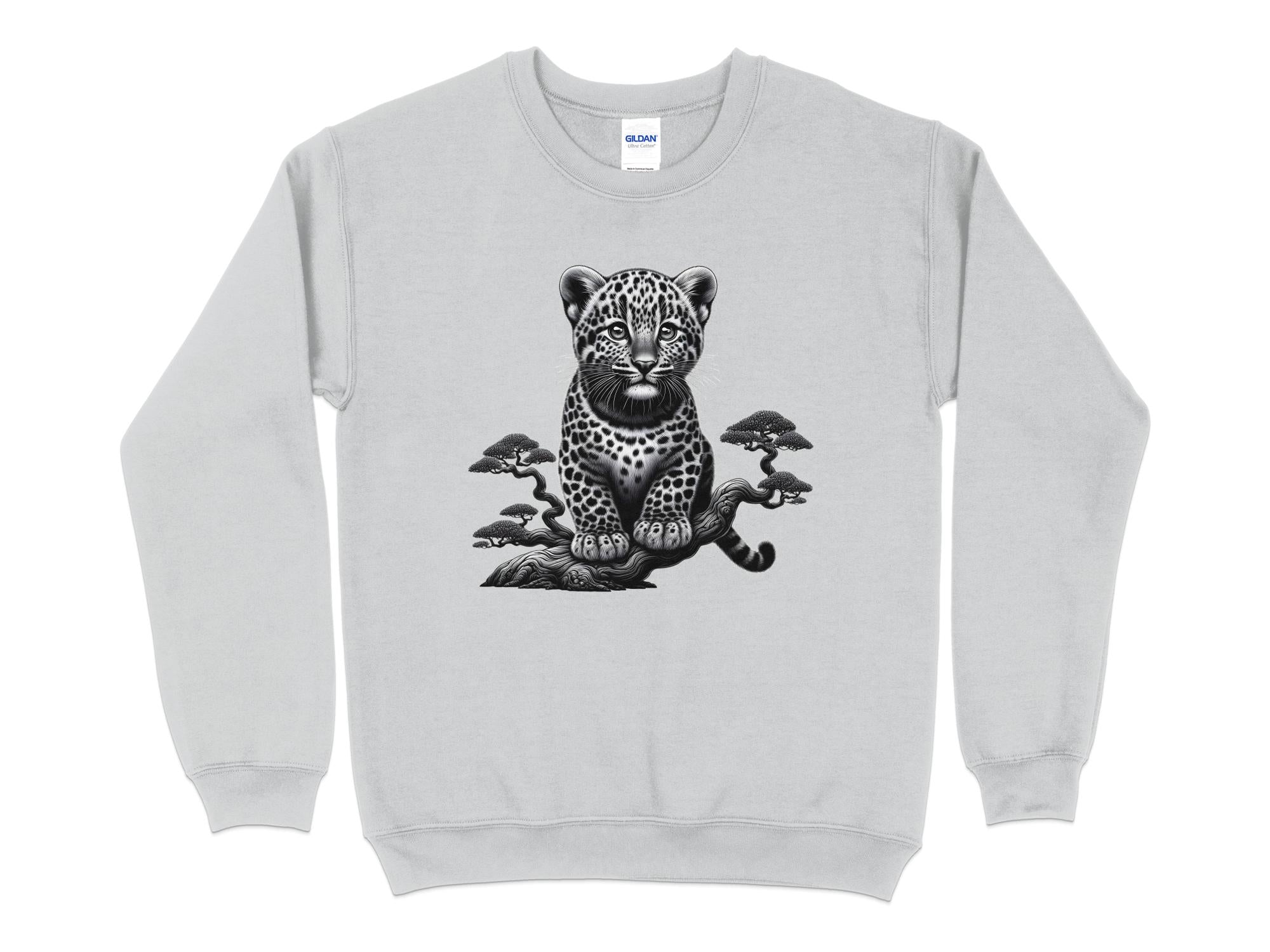 Leopard Bonsai - Coloured Gildan Sweatshirt Realistic Animal Talisman Unisex Cute Tee Graphic Design