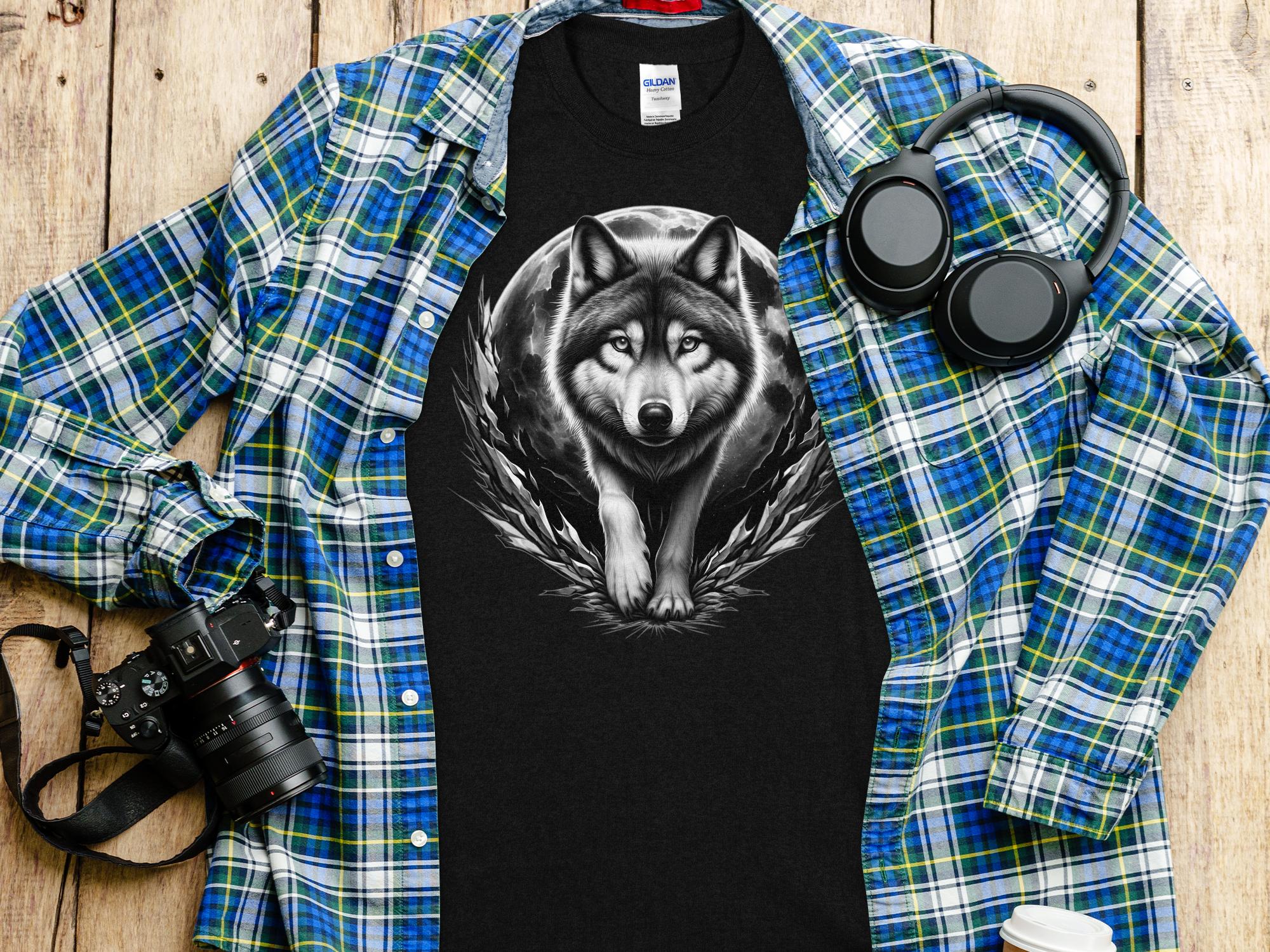 Moon Wolf - Coloured Gildan T-Shirt Realistic Animal Talisman Unisex Mythology Tee Graphic Design