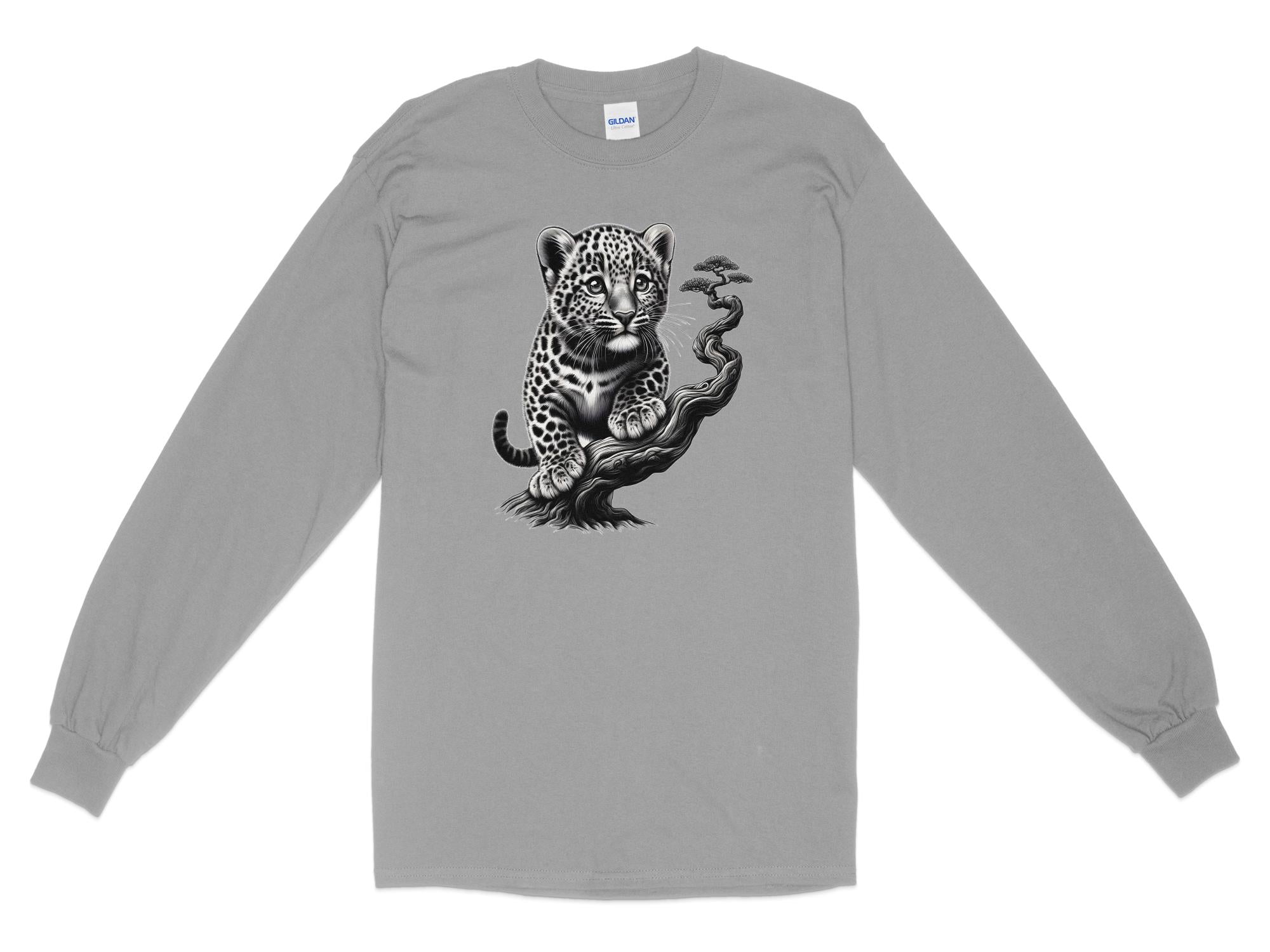 Leopard Bonsai - Coloured Gildan Long Sleeve Realistic Animal Talisman Unisex Cute Tee Graphic Design