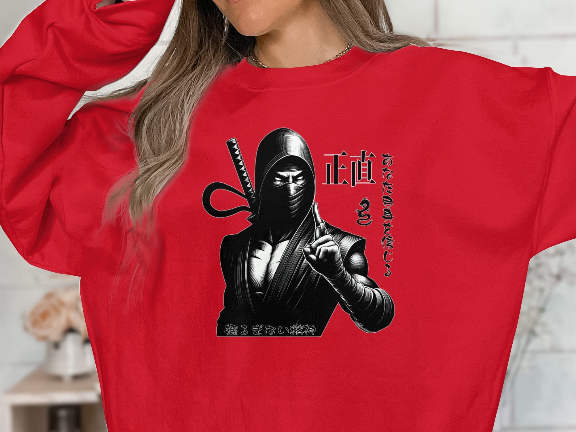 Samurai Ninja - Coloured Gildan Sweatshirt Japanese Talisman Unisex Cultural Symbolic Graphic Design