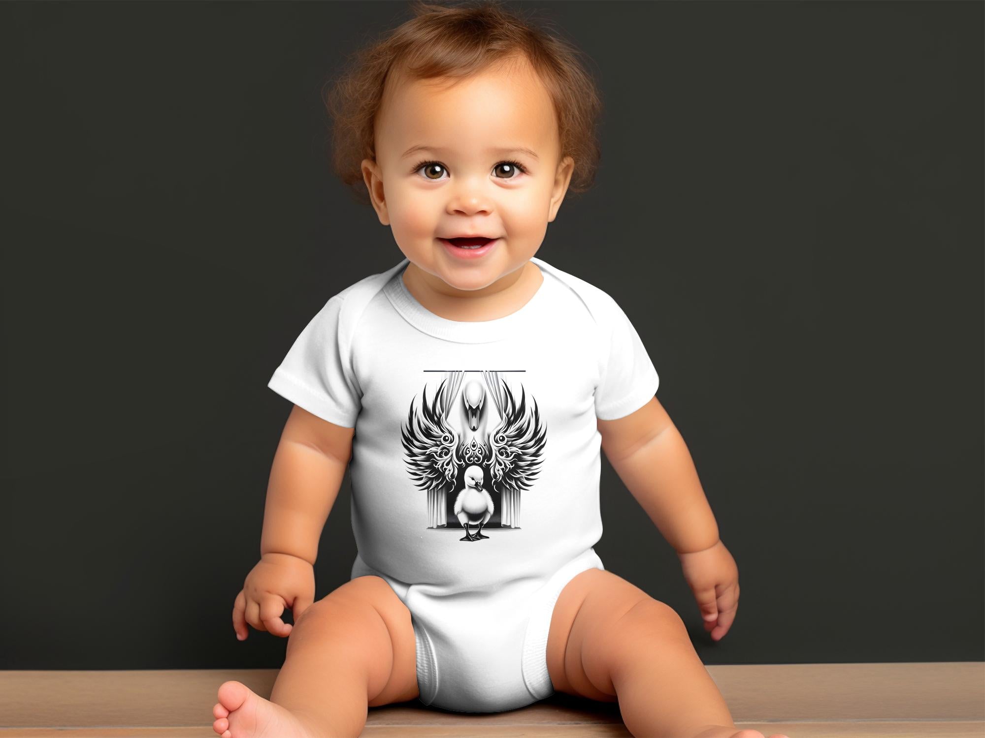 Swan & Cygnet- Black White Toddler Bodysuit Realistic Family Talisman Unisex Tee Graphic Design