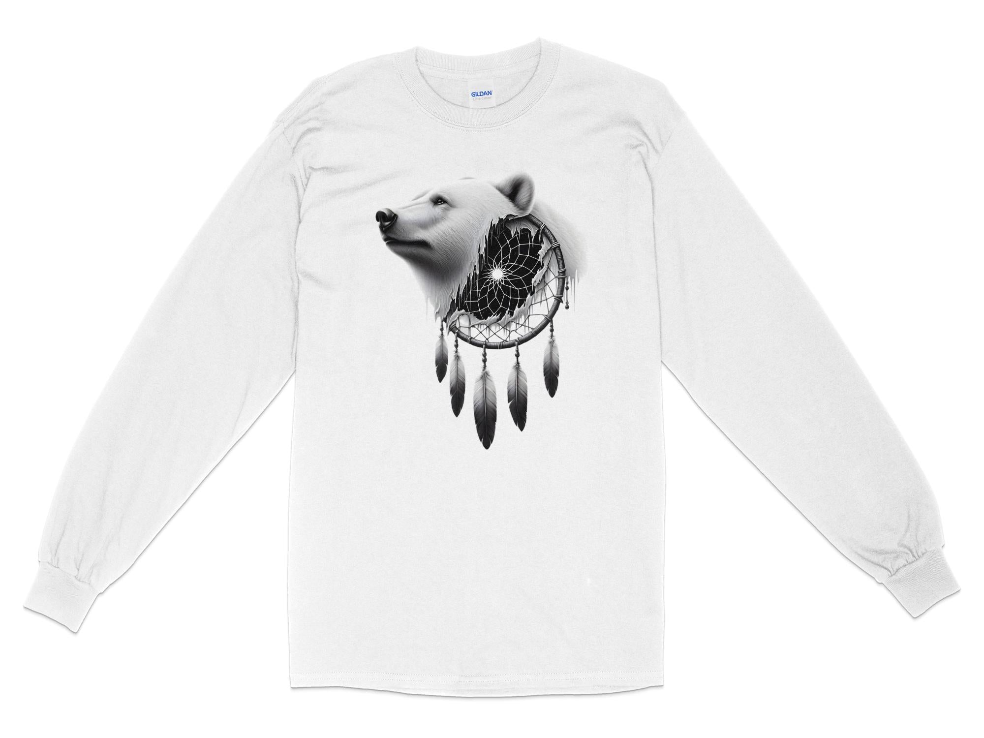 Dreamcatcher Bear - Coloured Gildan Long Sleeve Realistic Native American Talisman Unisex Mythology Tee Graphic Design