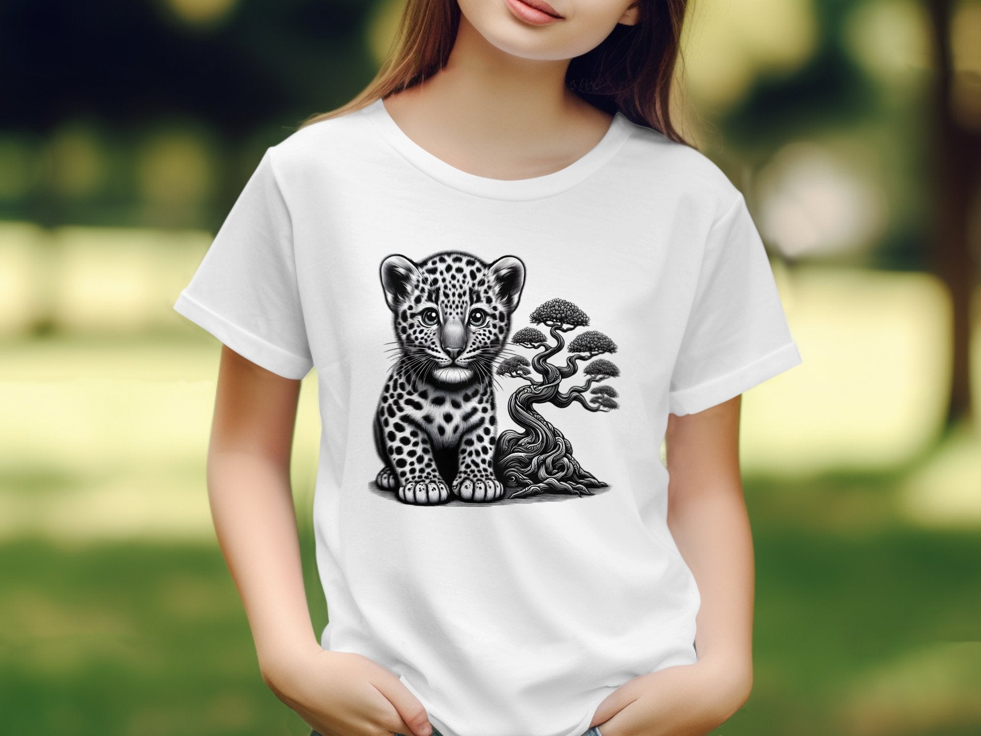 Leopard Bonsai - Coloured Gildan Kids T-Shirt Realistic Animal Talisman Unisex Cute Tee Graphic Design