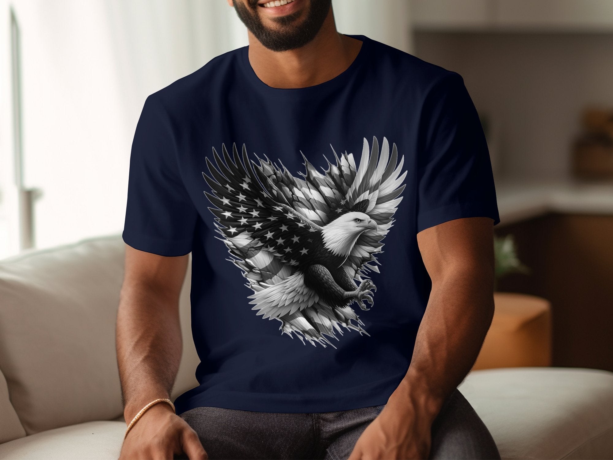 Eagle Patriot - Coloured Gildan T-Shirt Realistic Animal Talisman Unisex Tee Graphic Design