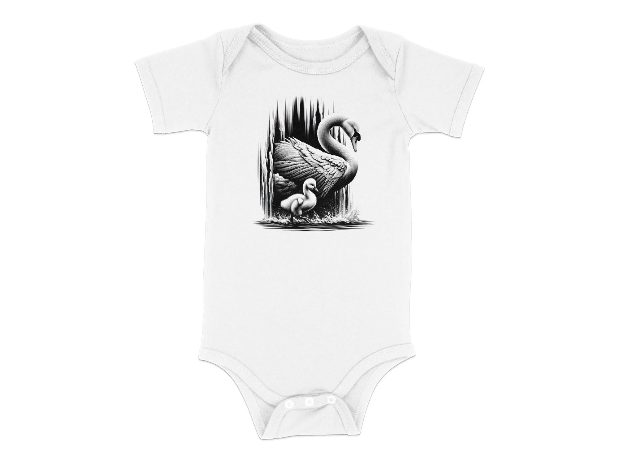 Swan & Cygnet- Black White Toddler Bodysuit Realistic Family Talisman Unisex Tee Graphic Design