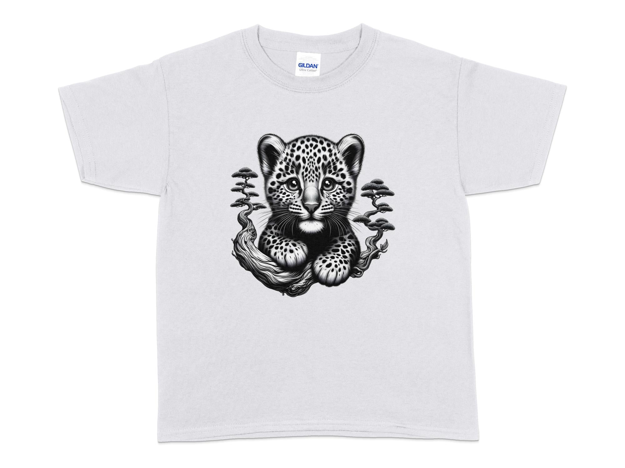 Leopard Bonsai - Coloured Gildan Kids T-Shirt Realistic Animal Talisman Unisex Cute Tee Graphic Design