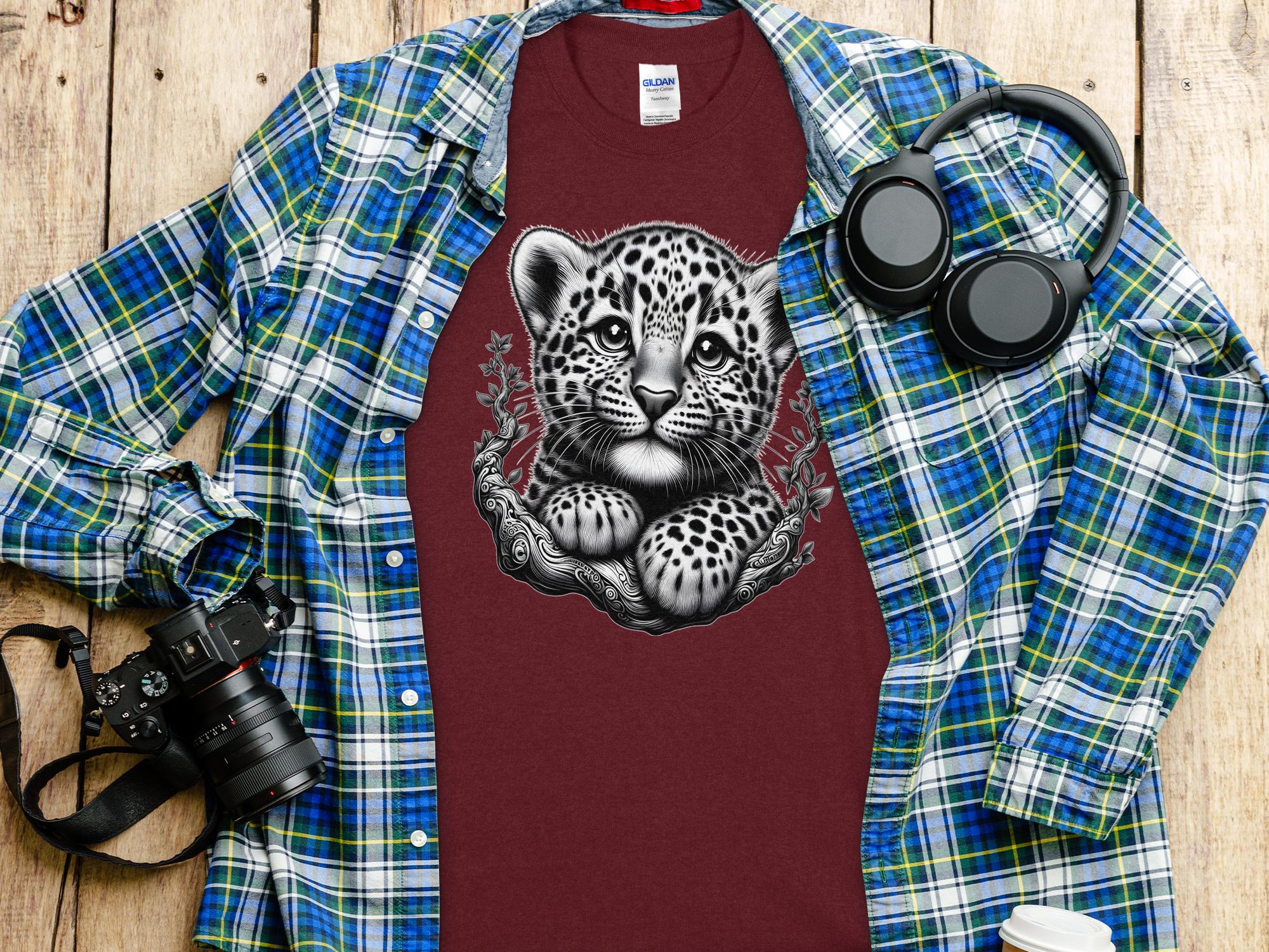 Leopard Bonsai - Coloured Gildan T-Shirt Realistic Animal Talisman Unisex Cute Tee Graphic Design