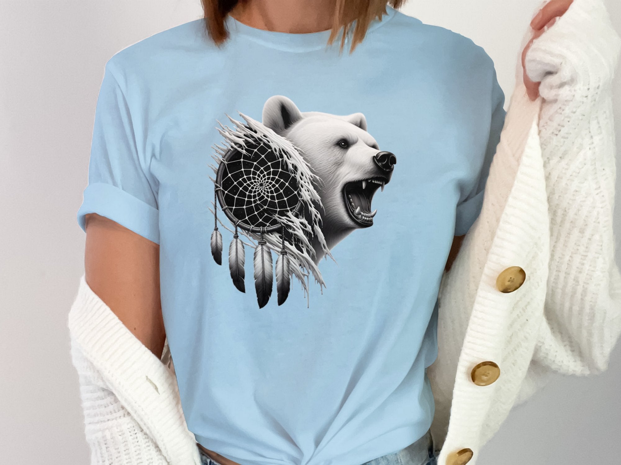 Dreamcatcher Bear - Coloured Gildan T-Shirt Realistic Native American Talisman Unisex Mythology Tee Graphic Design