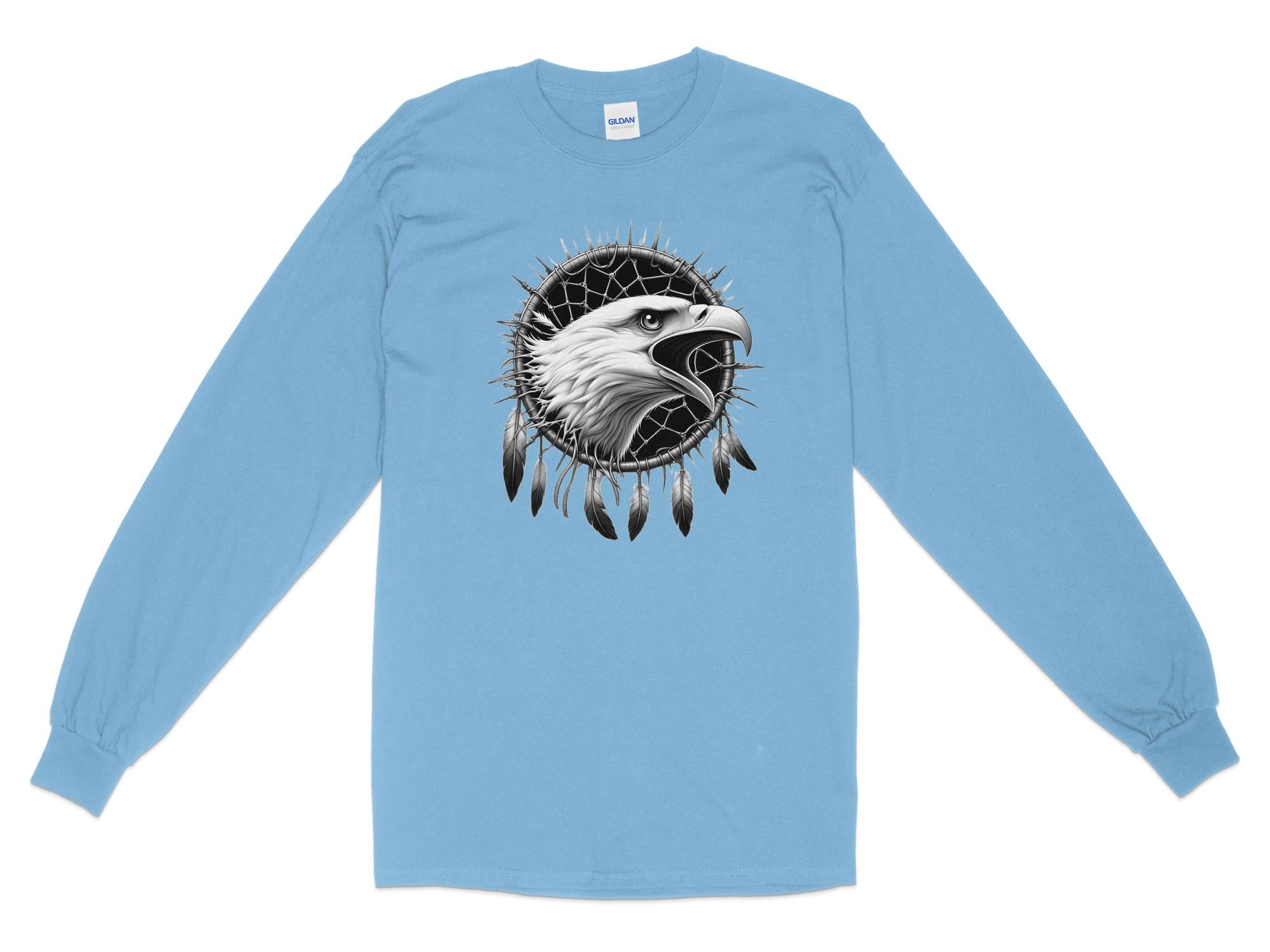 Dreamcatcher Eagle - Coloured Gildan Long Sleeve Realistic Native American Talisman Unisex Mythology Tee Graphic Design